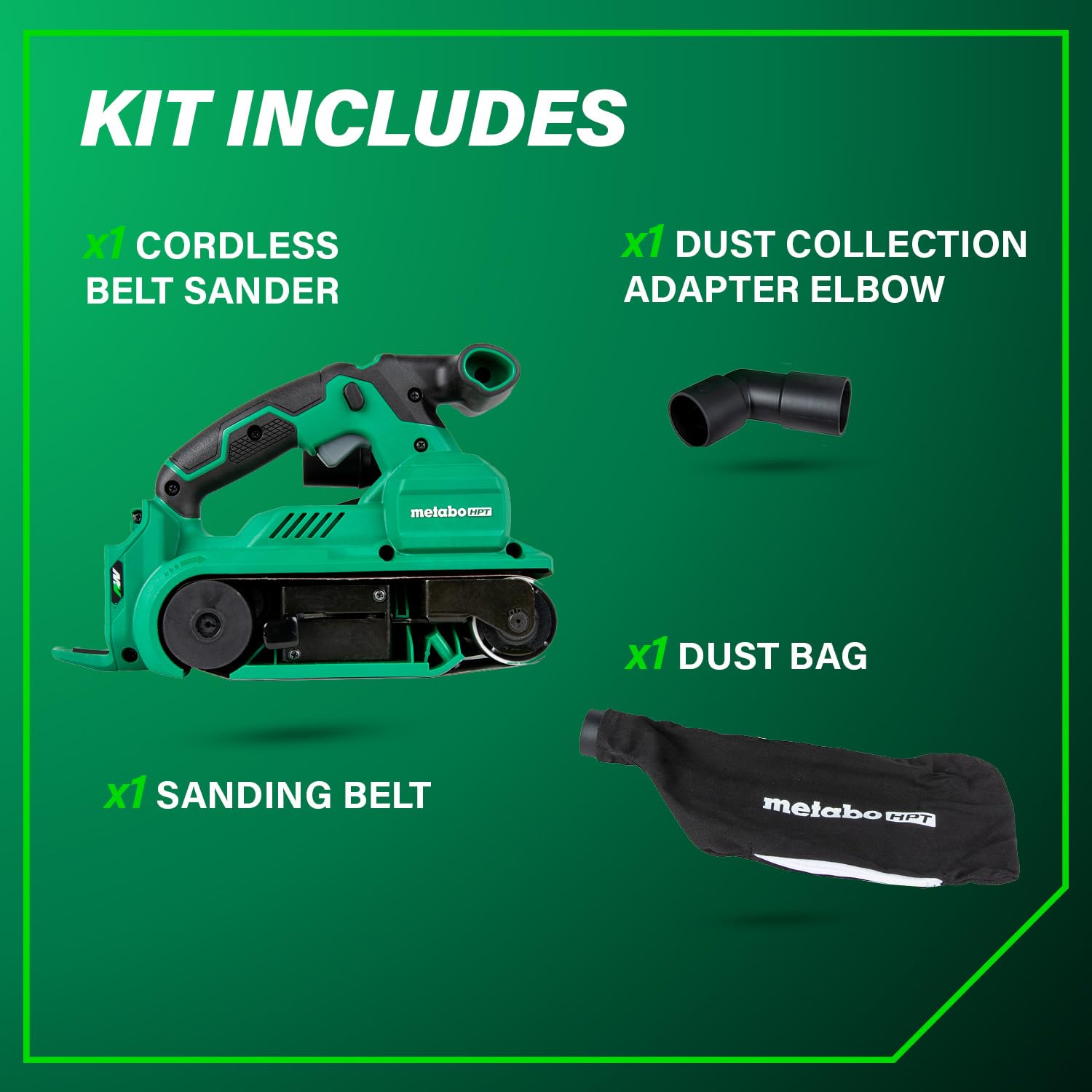 Metabo HPT - Lijadora de correa inalámbrica MultiVolt de 36 V sin escobillas de 3 x 21 pulgadas, kit de lijadora eléctrica, velocidad variable, modo automático, compatible con batería Metabo HPT de 18