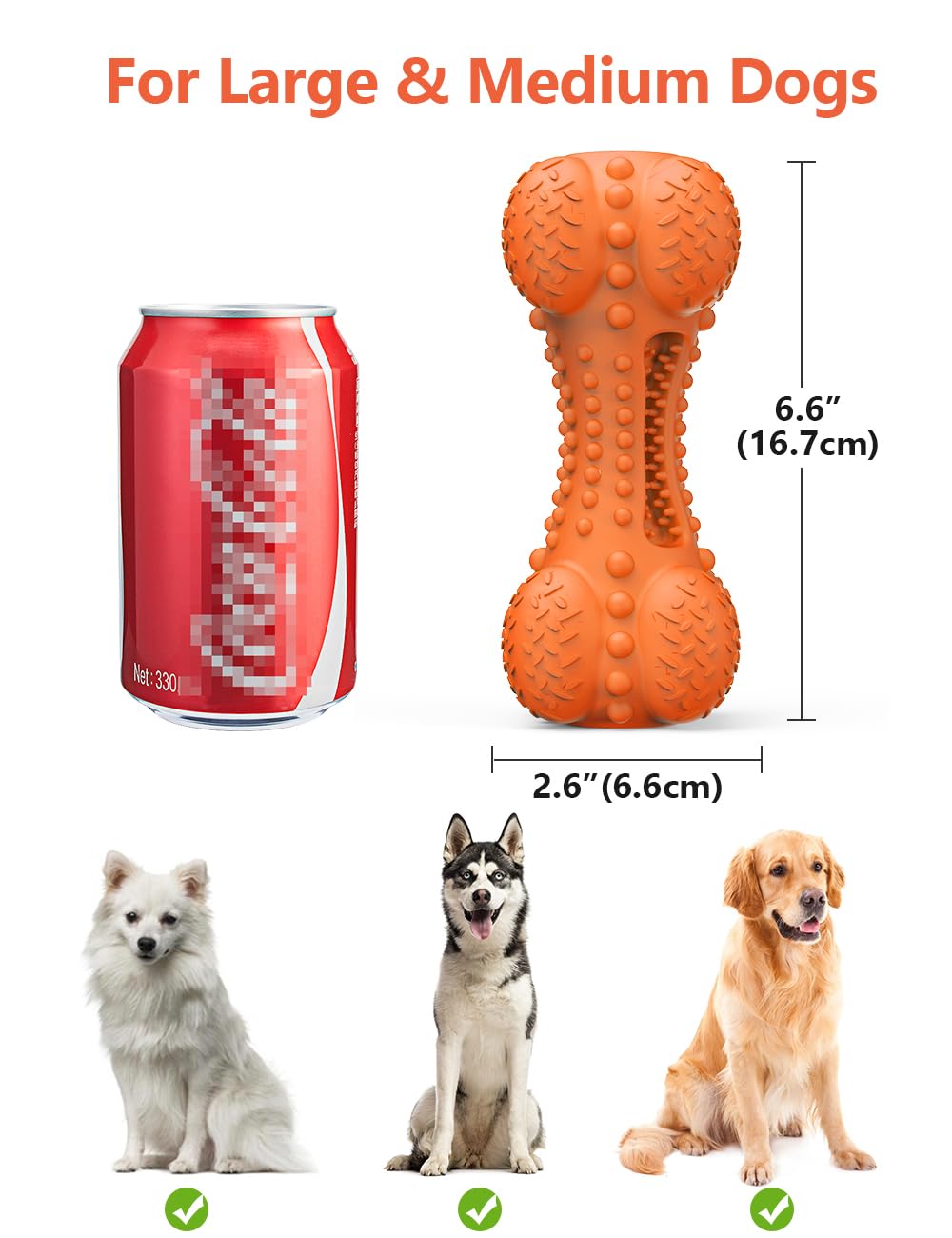 Juguete masticable para perros chirriantes para masticadores agresivos de raza grande, hueso de goma indestructible con cepillo de dientes para limpieza de dientes de perros grandes y medianos