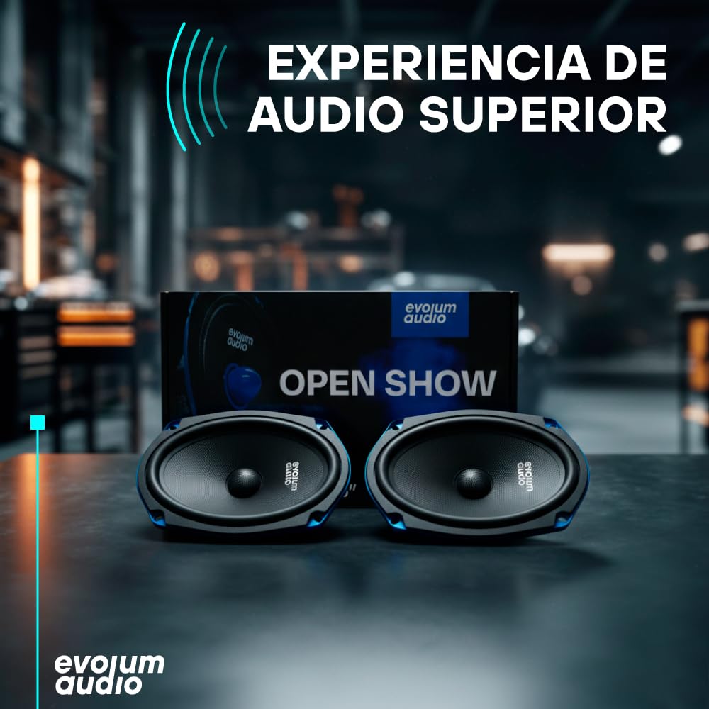 Evolum Audio - Kit Bocinas Medio Rango - Sonido Claro y Potente - Cono de Papel de Titanio - Potencia RMS de 150 W - Materiales de Calidad - Fácil Instalación - Modelo Open Show (6x9 in)