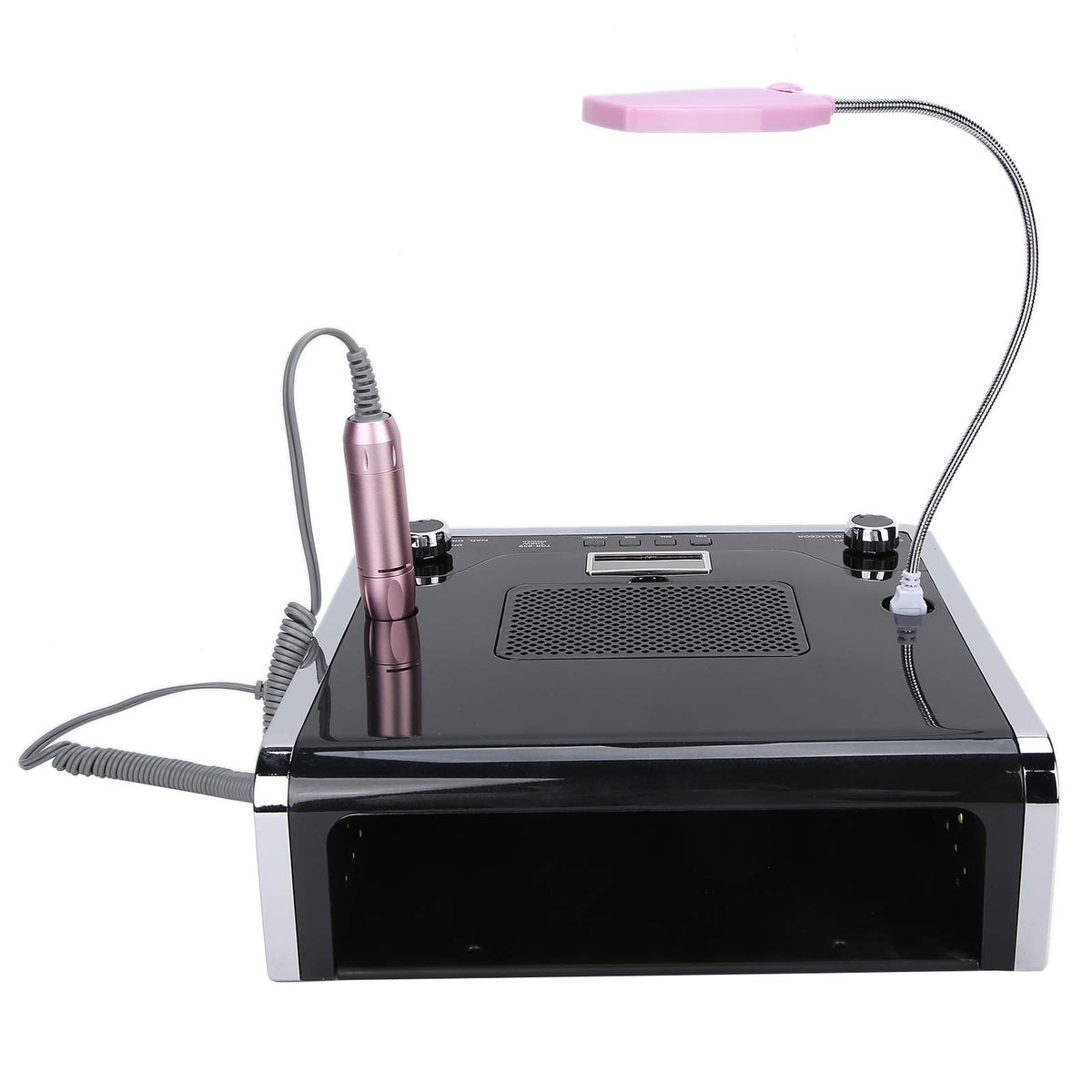 4 EN 1 Taladro de lima de uñas + Colector de polvo de succión de uñas + Lámpara de curado de uñas de gel UV + Lámpara de escritorio LED Secadora de uñas Máquina de pulido de uñas(Black)