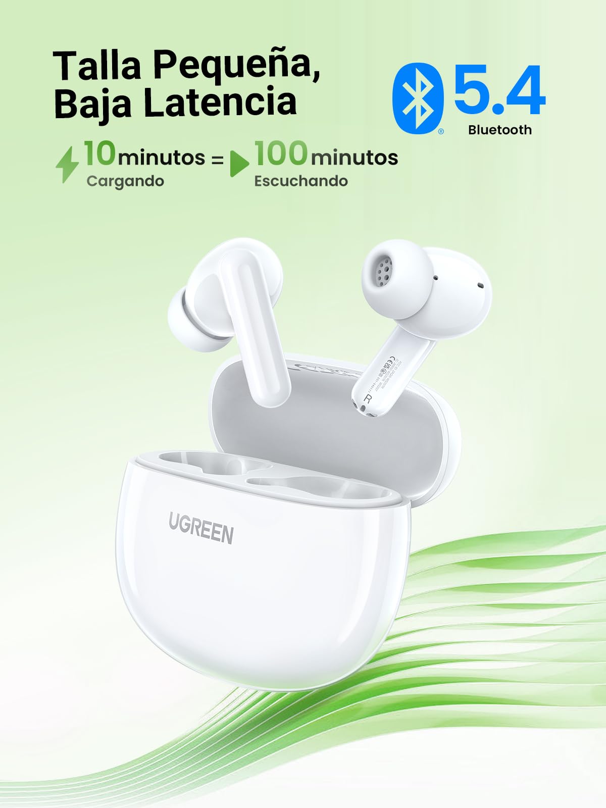 Audífonos Inalámbricos UGREEN Blancos con ENC y Carga Rápida Bluetooth 5.4