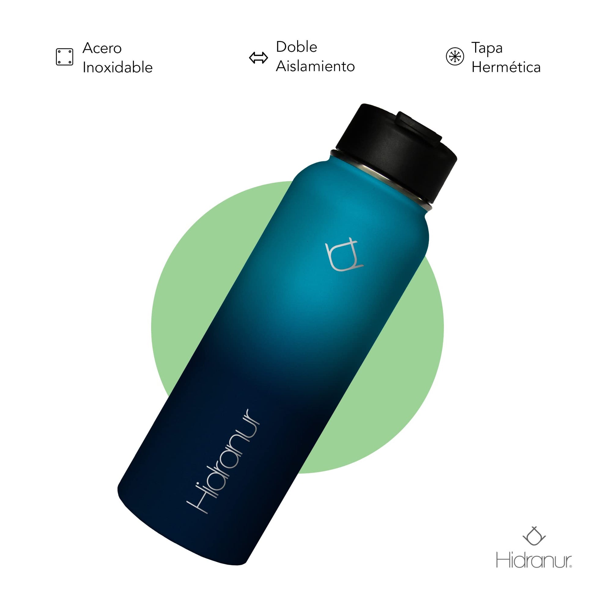 Hidranur Termo de Acero Inoxidable Doble Aislamiento Térmico, Termo Para Café 40 oz (1182.94 ml), 3 Tapas Herméticas, 2 Popotes, 24 Hrs de Agua Caliente y Fría (Verde, 40 Oz (1182.94 ml))