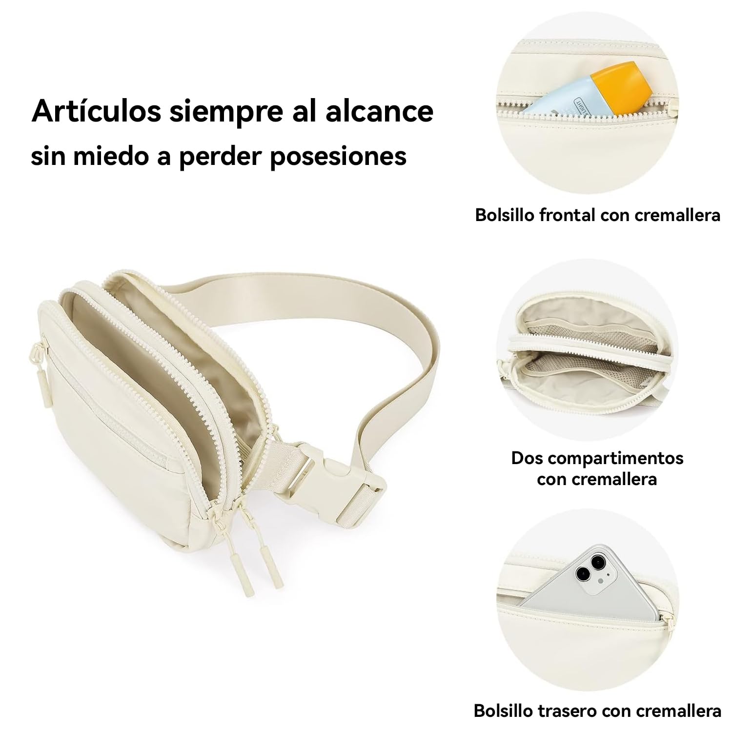 CXJYSD Riñonera de moda casual para hombres y mujeres,correa de hombro ajustable multifuncional,bolso cruzado con 4 bolsillos con cremallera, adecuado para hacer ejercicio,correr (Blanco-02)