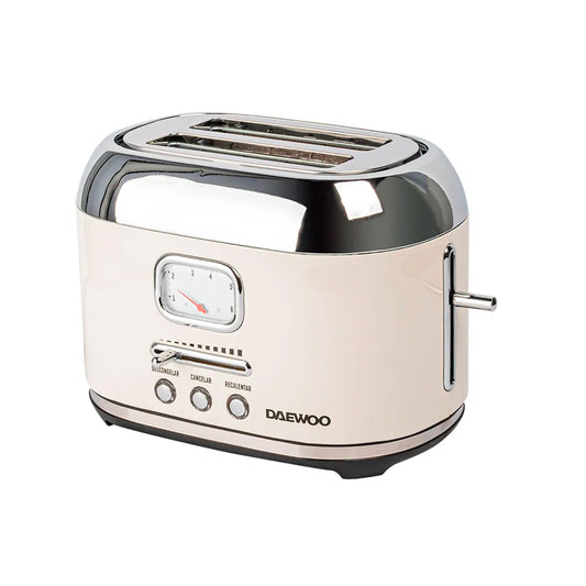 Daewoo Tostador Retro DST-6584 con 2 ranuras, 3 funciones y control de tostado de 6 niveles en color marfil