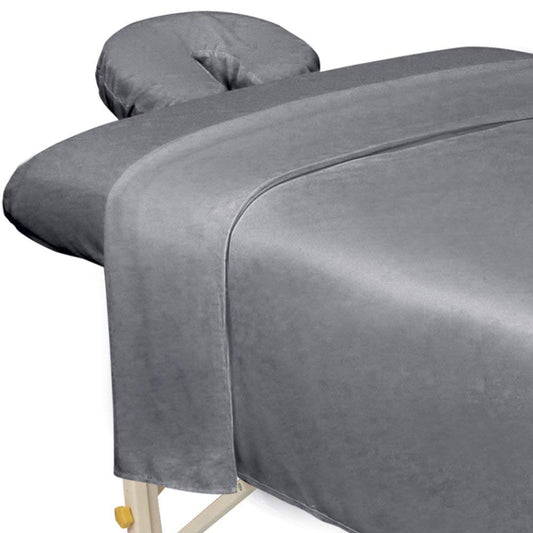 ForPro Professional Collection - Juego de sábanas de masaje ForPro Premium de microfibra de 3 piezas, gris frío, ultraligeras, resistentes a las manchas y las arrugas, incluye sábana encimera, sábana bajera ajustable y funda ajustable para reposacabezas