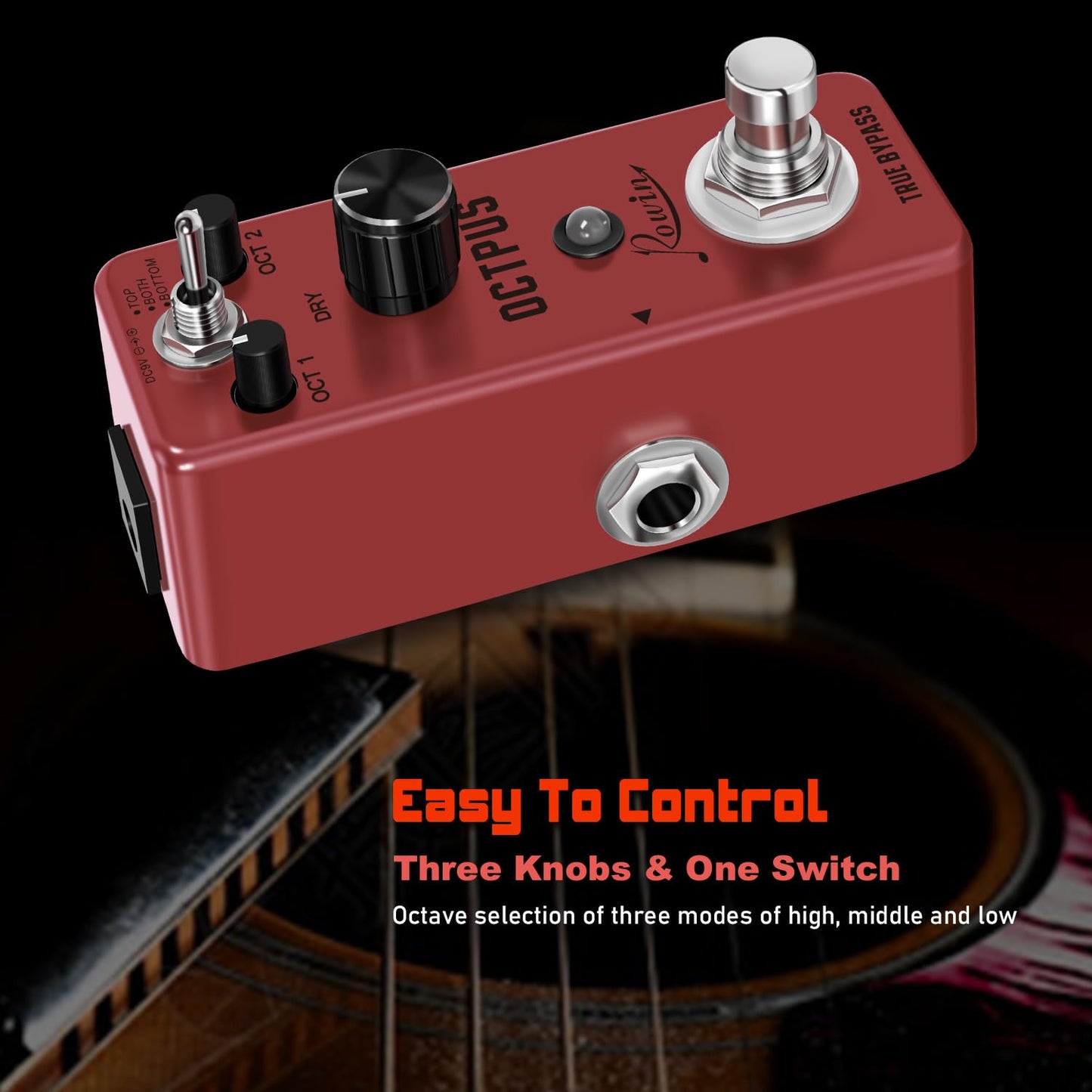Rowin - Pedal de efectos de guitarra de octava polifónico mini digital con true bypass y 11 modos diferentes de octava LEF-3806