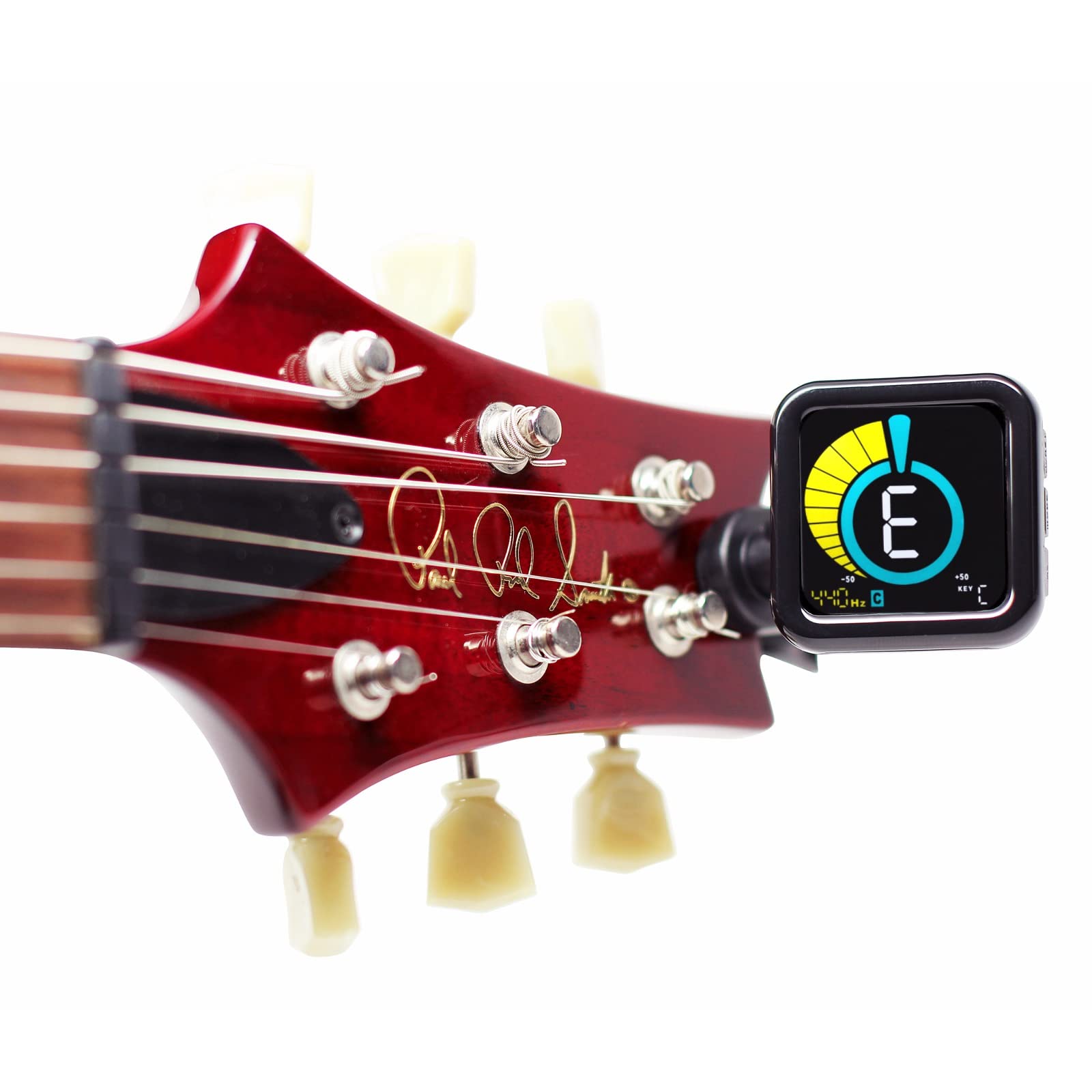 KLIQ UberTuner-Max, sintonizador de clip recargable por USB para guitarra, bajo, violín, ukelele y todos los instrumentos, afinación cromática rápida y precisa con visualización de octava y detección