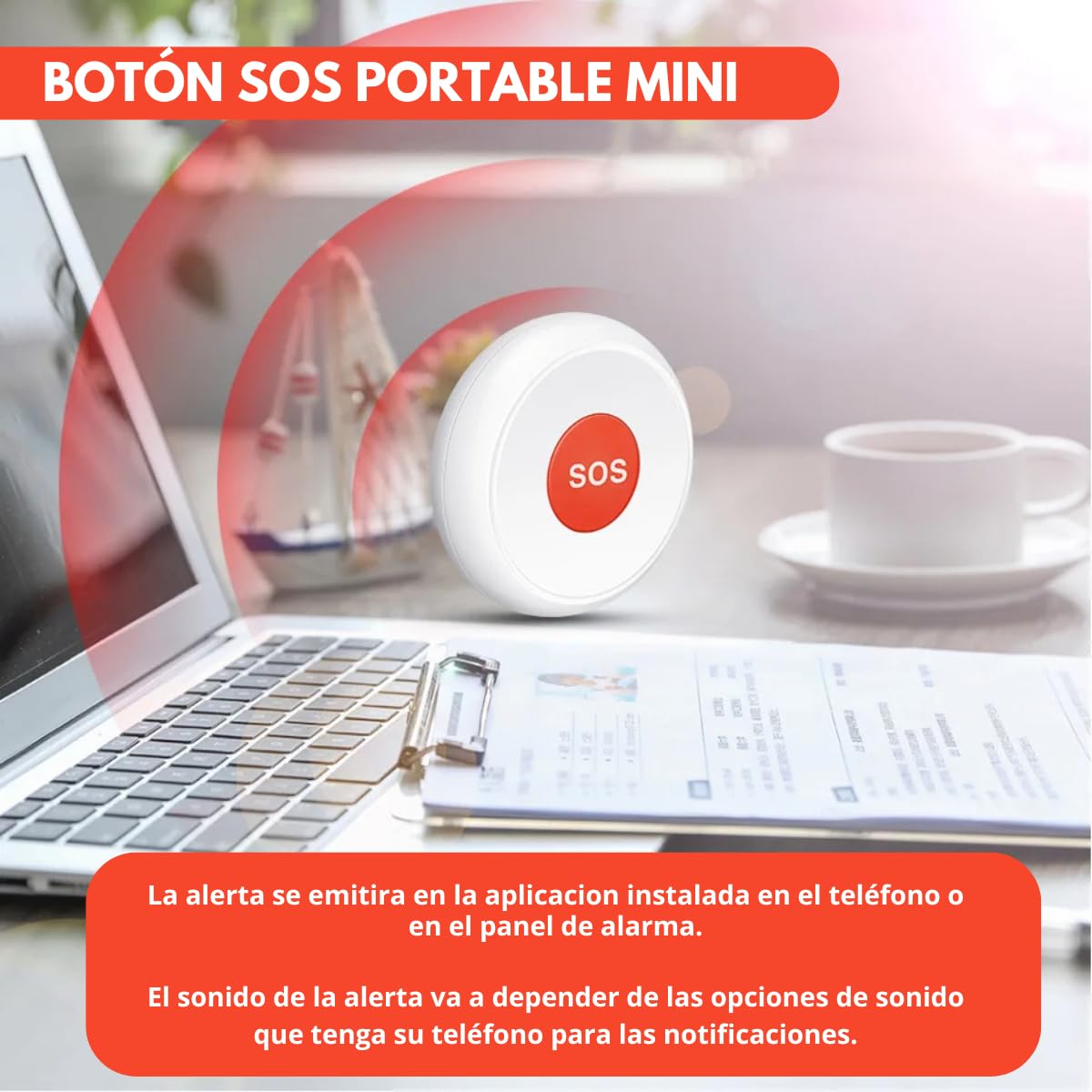 Botón de Pánico SOS Inalámbrico WiFi para Sistema de Alarma, Compatible con Smart Life y Tuya Smart, Alerta de Emergencia, Portátil, Fácil Instalación, Cobertura WiFi, Uso en Casa, Oficina y Negocio