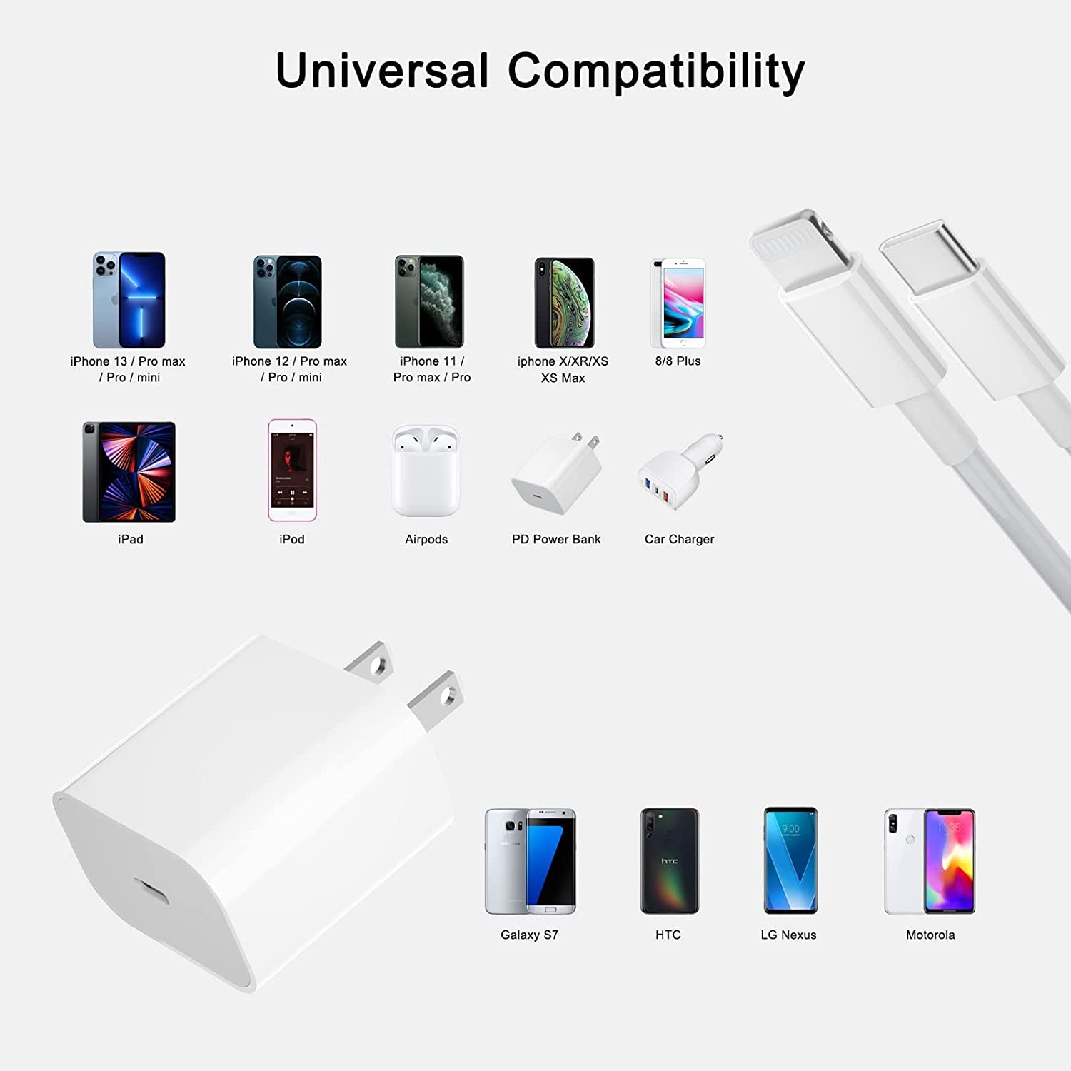 UWECAN Cargador para iPhone Original de 25w de 4A, Carga Ultra Rapida (Certificado Aple Mfi) Cubo con Cable de 1m. Tipo C. Compatible con iPhone, iPad y airpods OEM Premium OEM