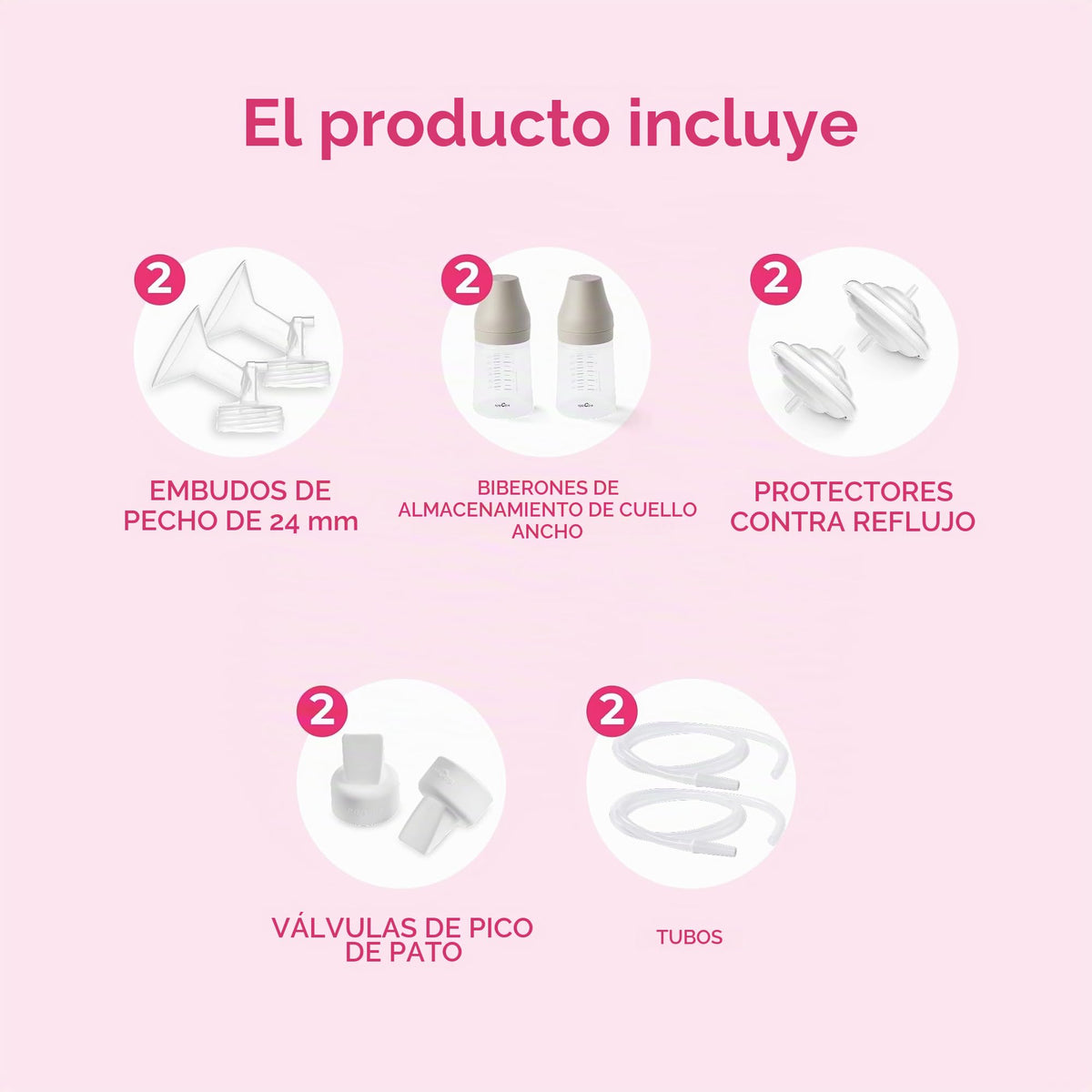 SPECTRA Spectra - Kit de accesorios premium para extractor de leche con biberones - Mediano 24 mm - Accesorios para extractor de leche - Paquete de 2
