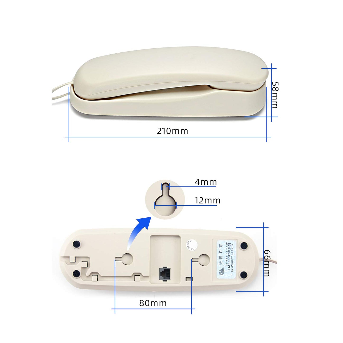 Teléfono de pared con cable blanco, TelPal pequeño teléfono de pared analógico para personas mayores, teléfonos de línea fija de un solo hilo, sin necesidad de alimentación AC o batería