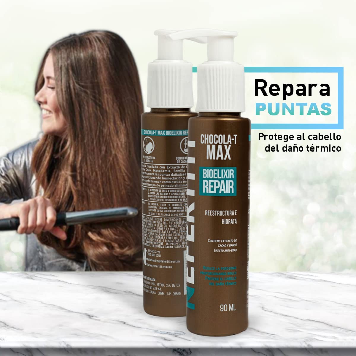 Kit Mascarilla Nefertiti Keratina y Bioelixir Chocola-T Max Tratamiento Capilar Severamente Dañado y Procesado