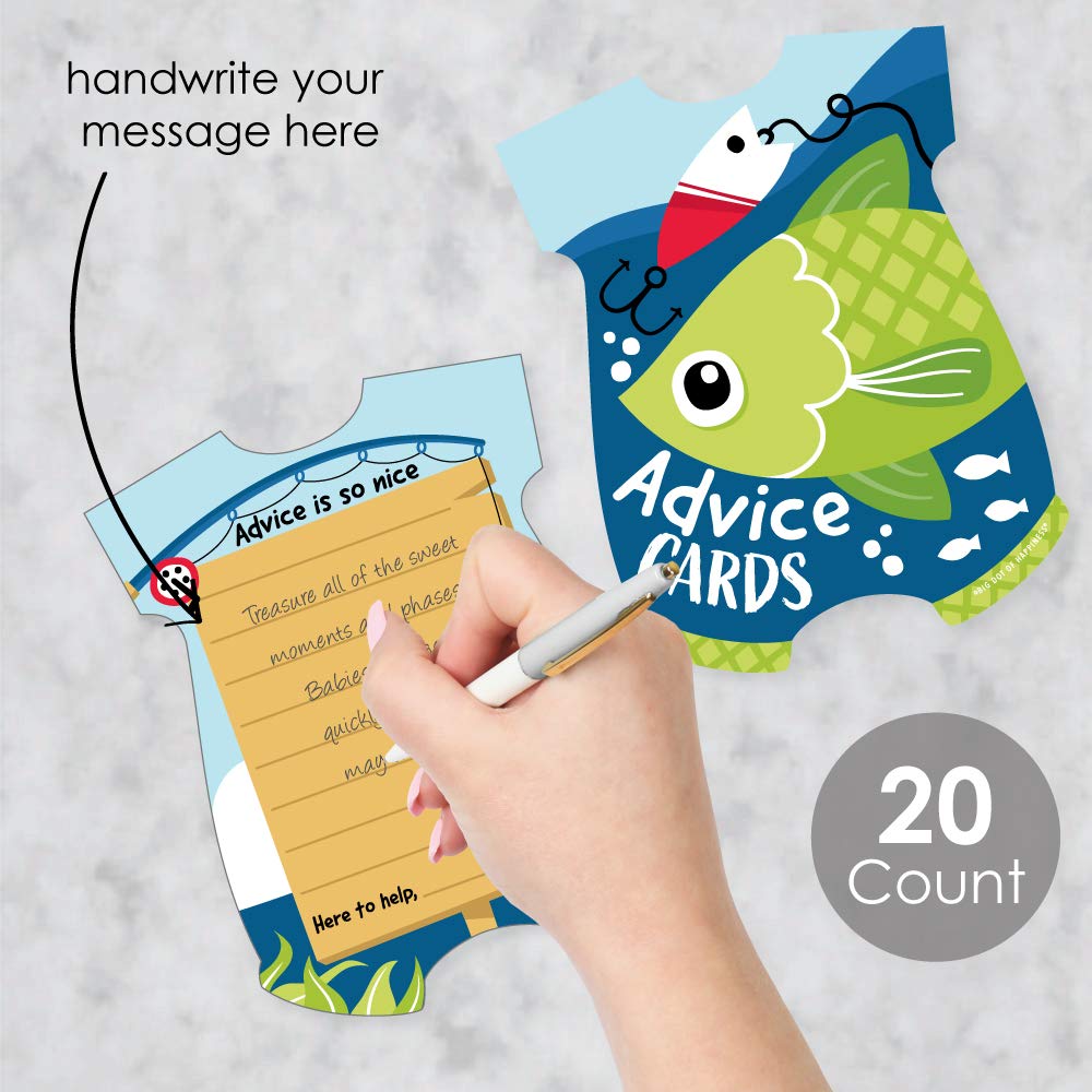 Big Dot of Happiness Let's Go Fishing – Body de bebé tarjeta de deseos con tema de peces actividades de baby shower – juego de tarjetas de consejo en forma – Juego de 20
