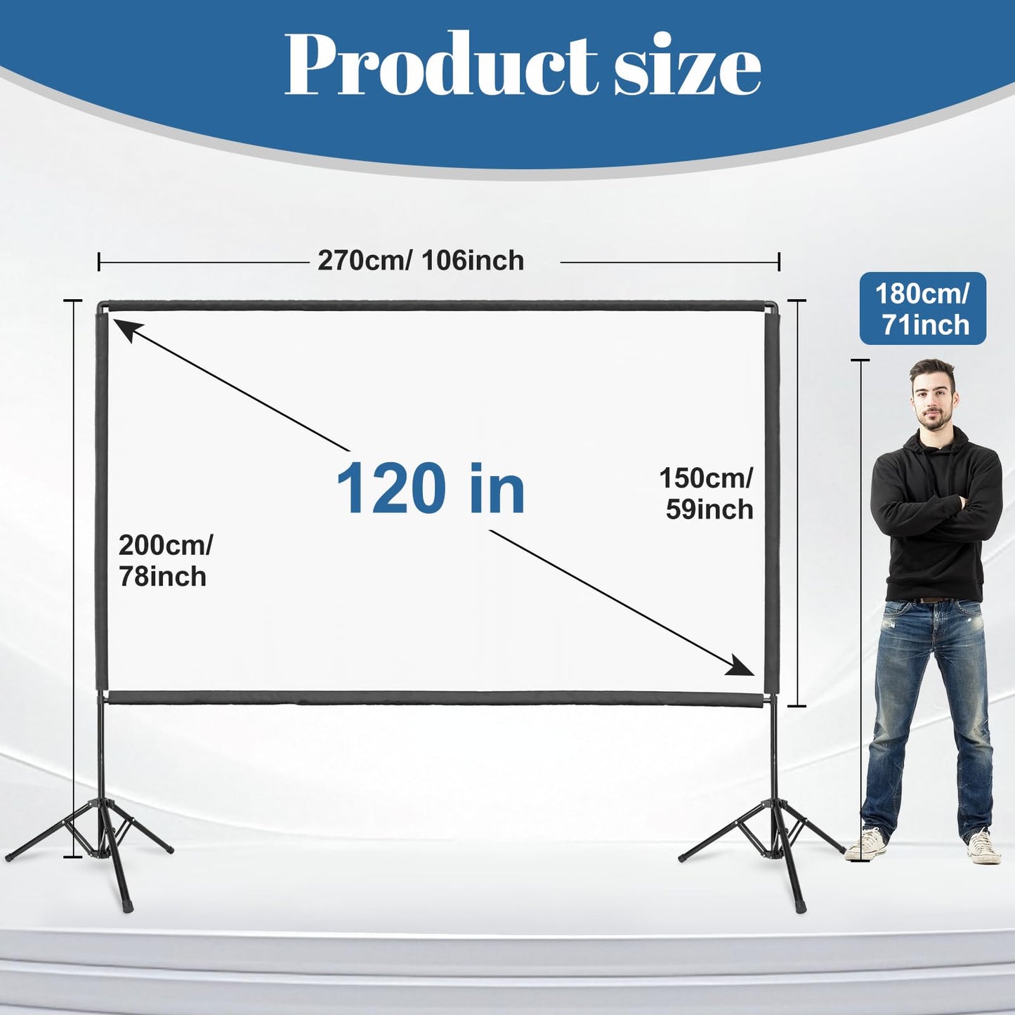 Qoolfoto - visualización de proyector portátil de 120 pulgadas, visualización de proyección para interiores y exteriores 16:9 4K HD sin arrugas con bolsa de transporte para películas en el patio
