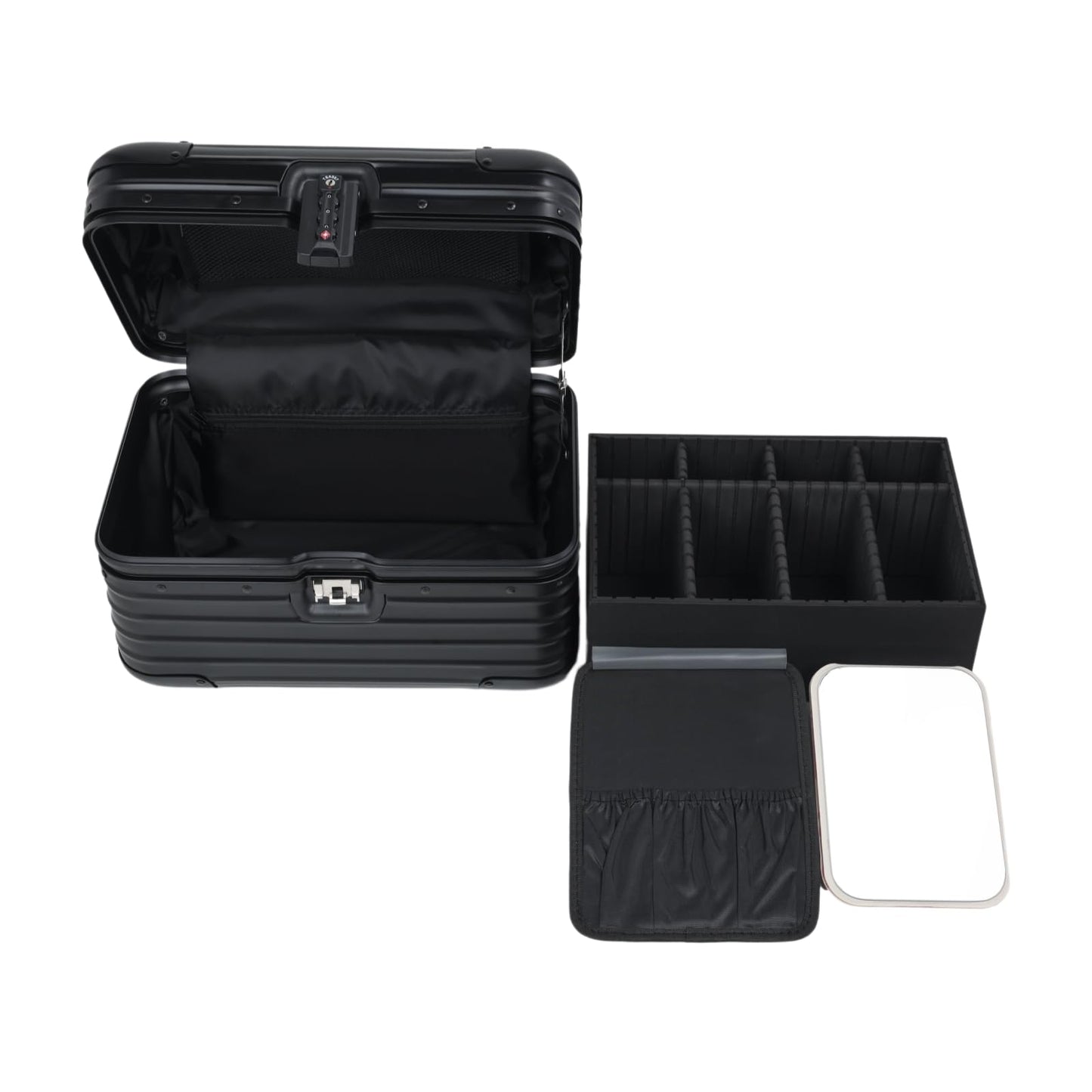 Perle Path - Funda de aluminio para tren de maquillaje, carcasa dura, organizador de cosméticos con bloqueo TSA, estuche profesional de almacenamiento de cosméticos de metal, estuche portátil para
