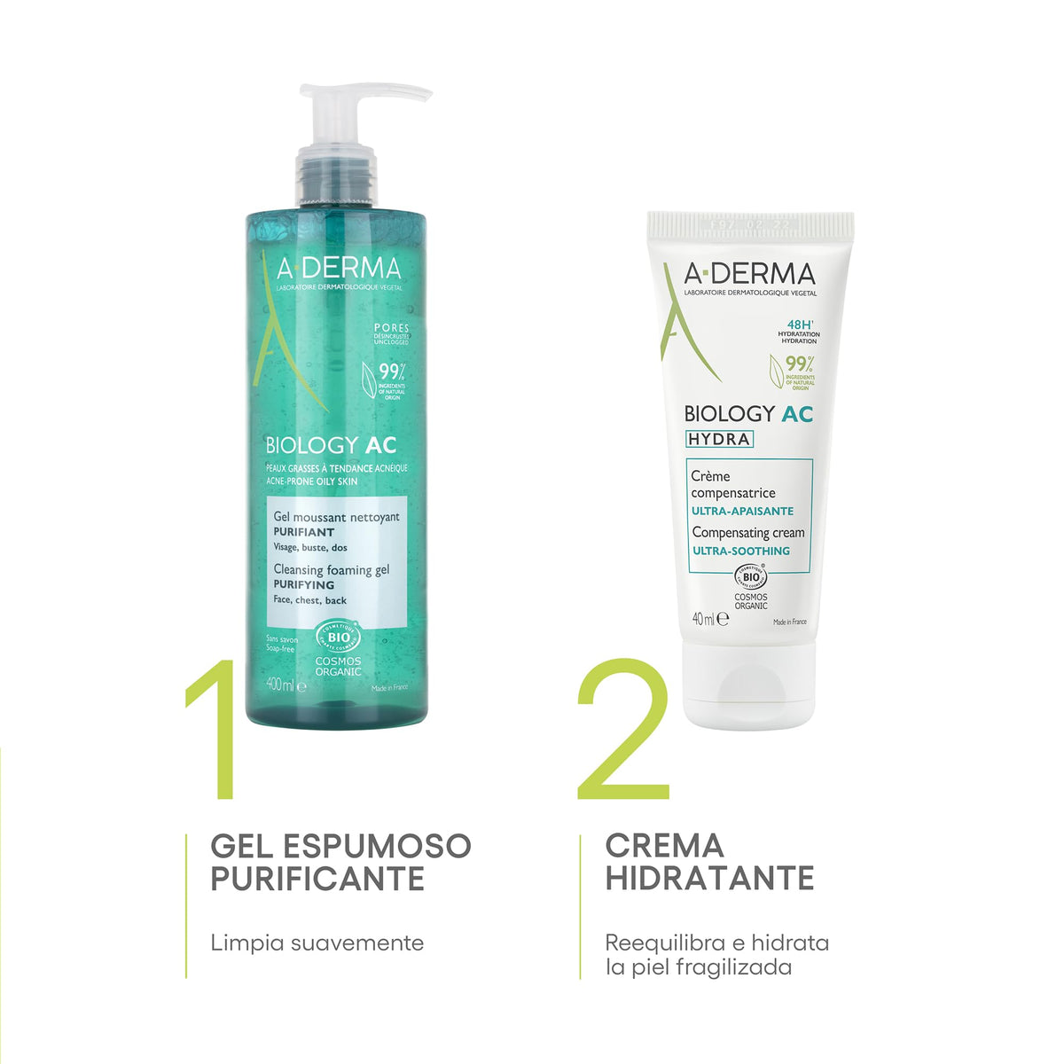 ADERMA, Biology AC Gel Limpiador Purificante, Para Piel Mixta a Grasa con Tendencia Acnéica, 400 ml