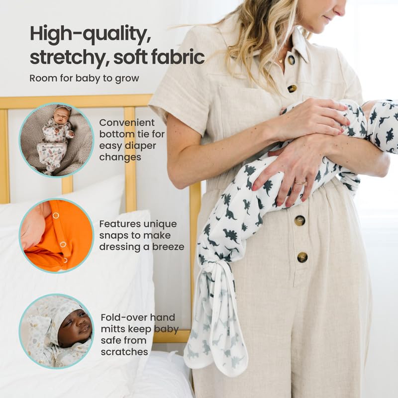 Vestido de bebé con perlas de cobre, para recién nacidos, anudado, para bebé, niño y niña, vestido de manga larga suave y elástico, con lazo en la parte inferior y guantes de mano, atuendo perfecto