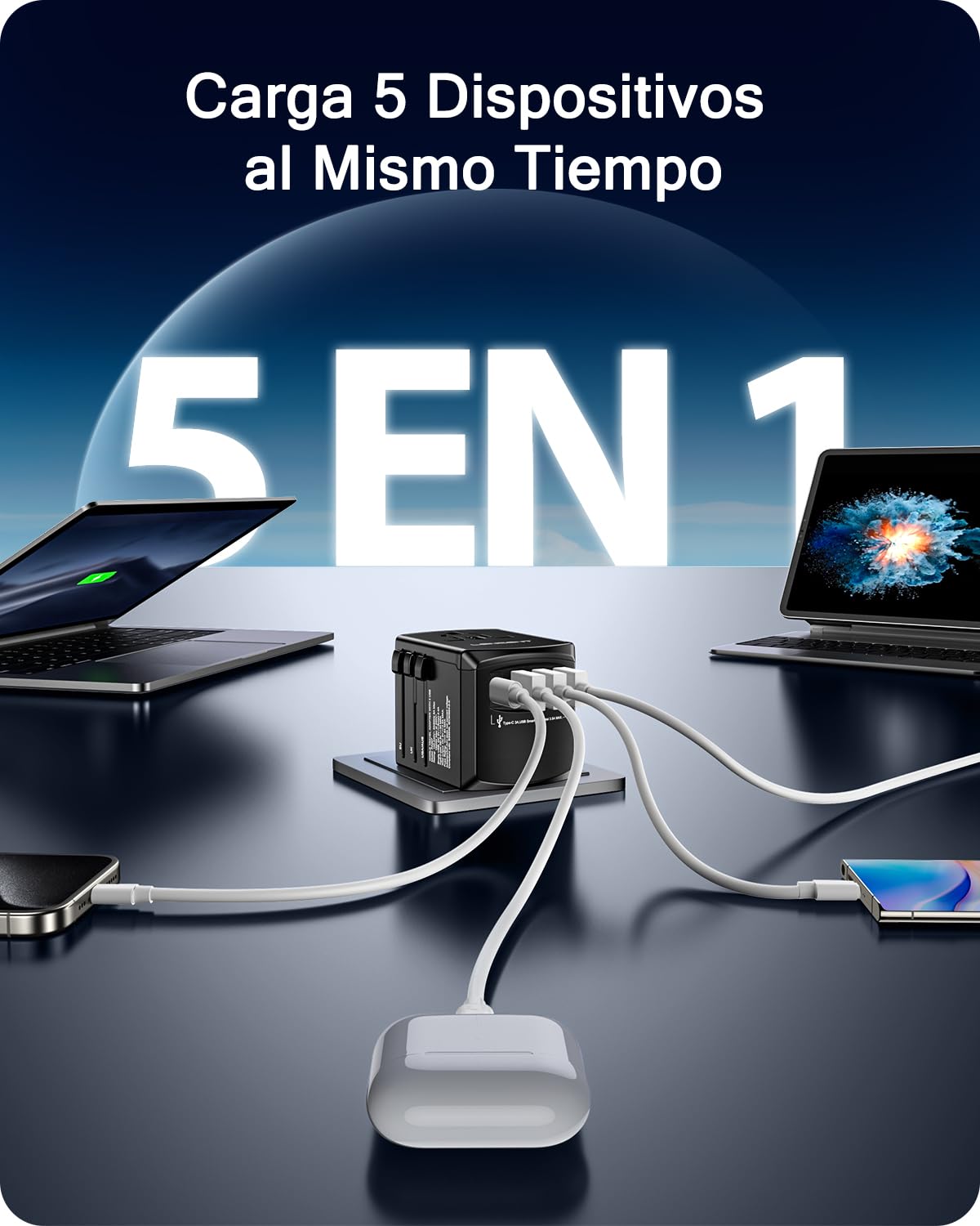 LENCENT Adaptador Universal de Viaje, 17.5W Adaptador de Corriente Europeo con 4 Puertos USB (1 UBS C), Travel Essentials para el Reino Unido, Europa, Americano, Argentina, Australia, Negro