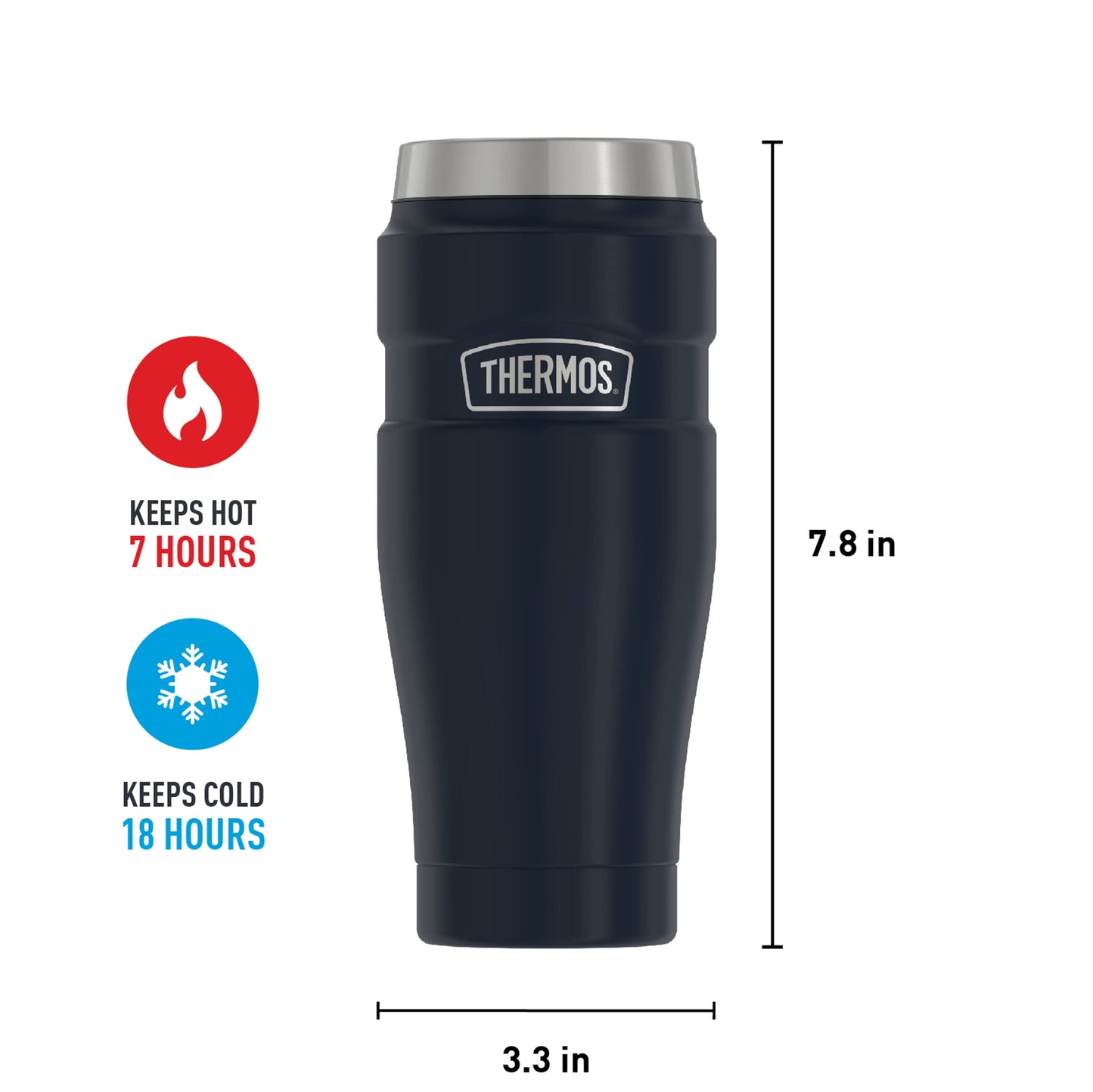 Vaso de Viaje Thermos Azul Mate de Acero Inoxidable 16 Onzas