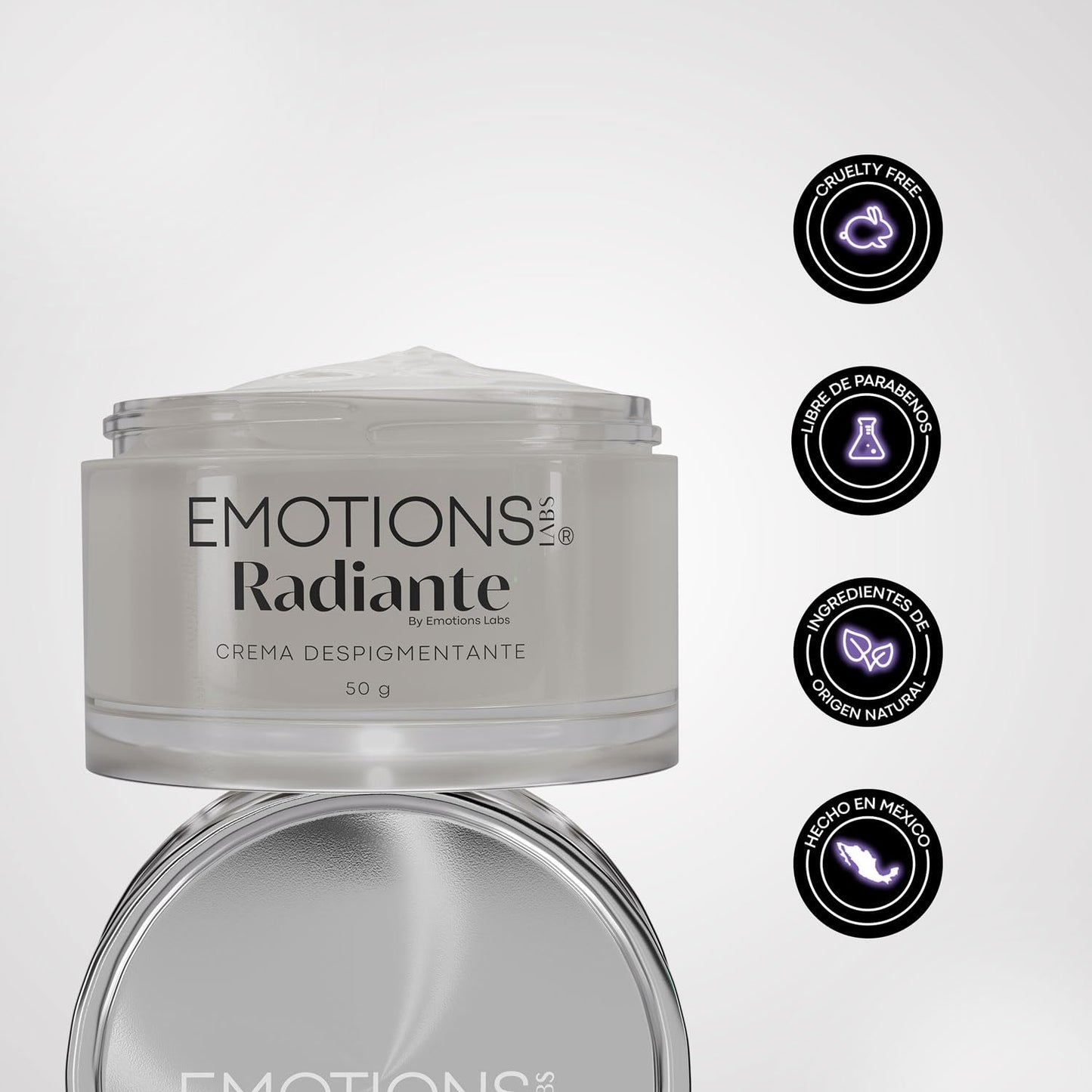 Emotions Labs | Crema Facial en Gel Radiante | Hidratante y Unificación del Tono | Con Niacinamida, Vitamina C y E, Escualeno Vegetal y Flor de las Nieves | Para Piel con Manchas | Uso Día y Noche | Contenido 70g