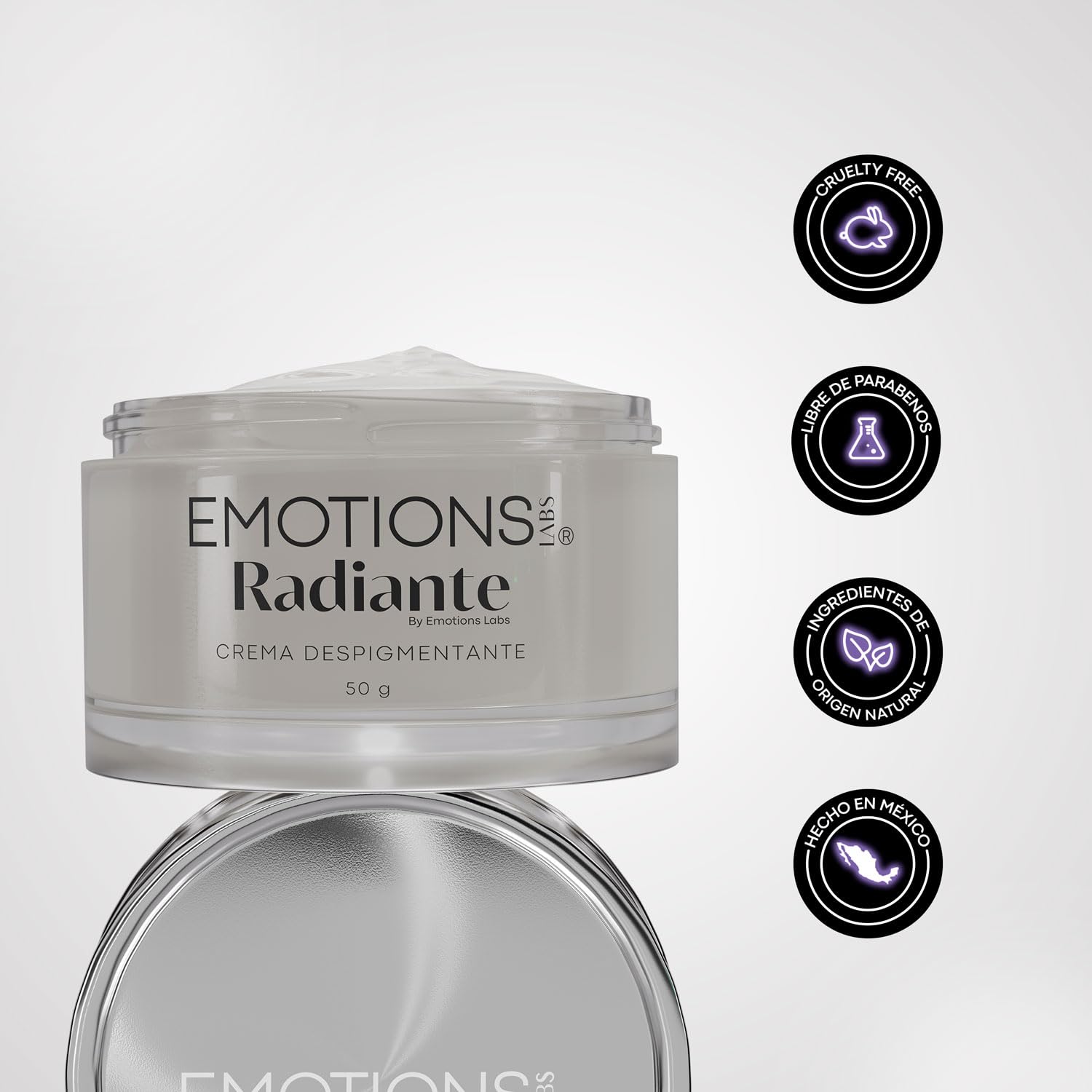 Emotions Labs | Crema Facial en Gel Radiante | Hidratante y Unificación del Tono | Con Niacinamida, Vitamina C y E, Escualeno Vegetal y Flor de las Nieves | Para Piel con Manchas | Uso Día y Noche | Contenido 70g