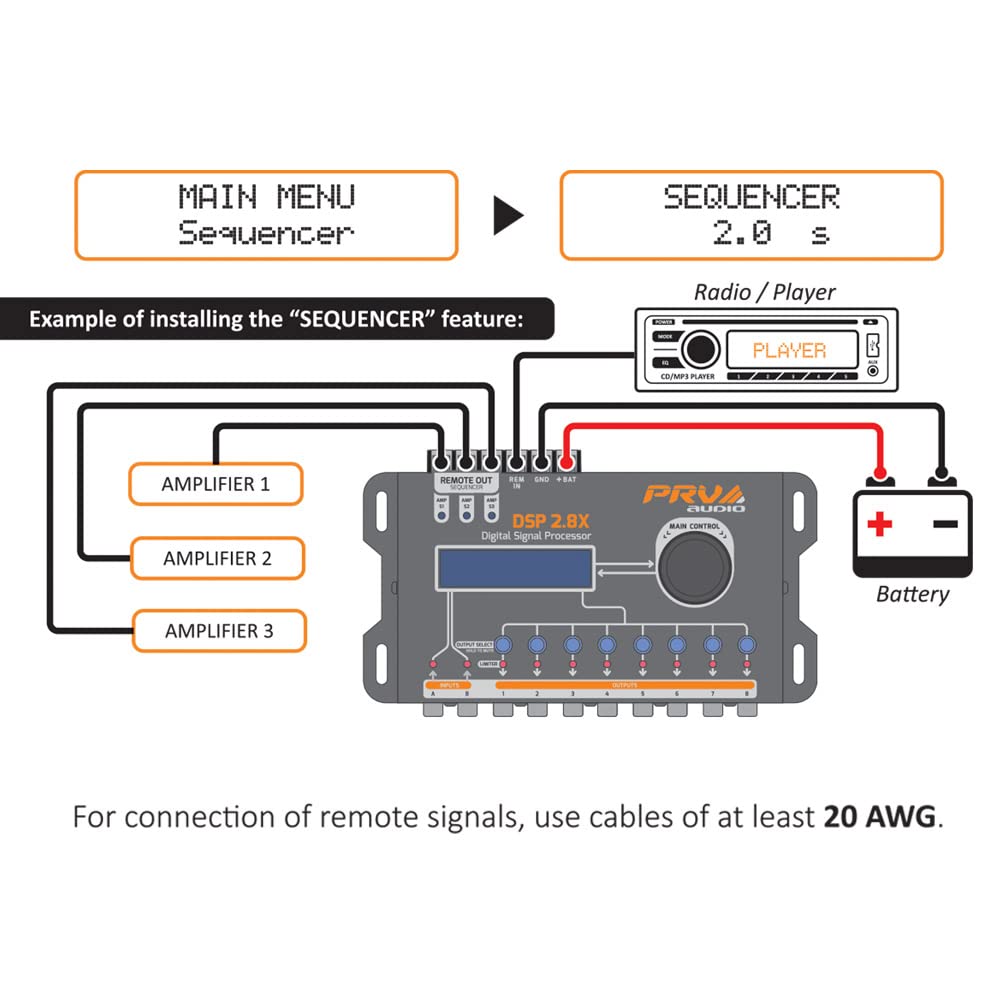 Procesador de Audio Digital PRV AUDIO 8 Canales con Crossover y Ecualizador para automóvil