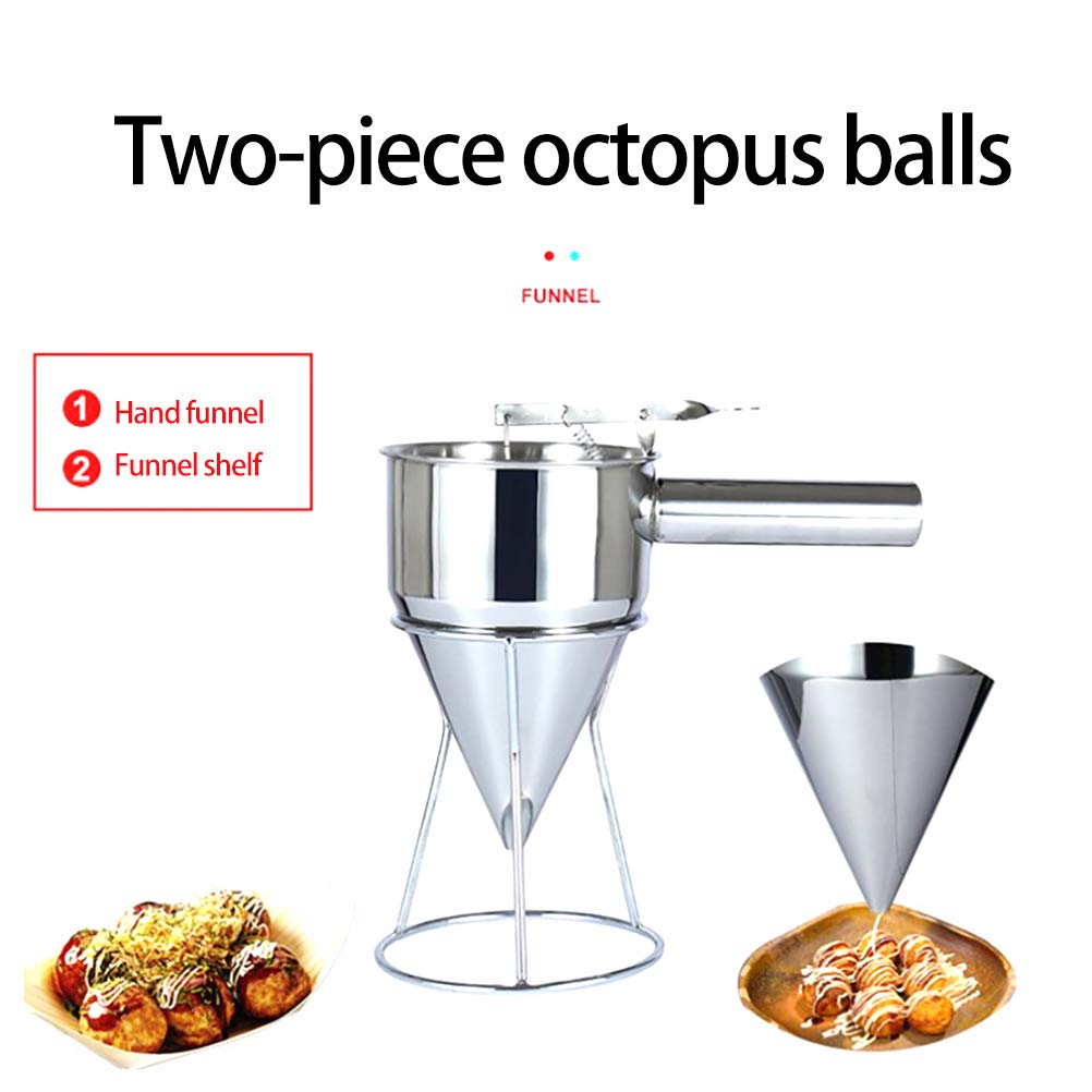 Henoot Embudo de pistón de acero inoxidable con soporte, dispensador de masa, crema de salsa, embudo dosificador, para cocinas principales, panadería, uso