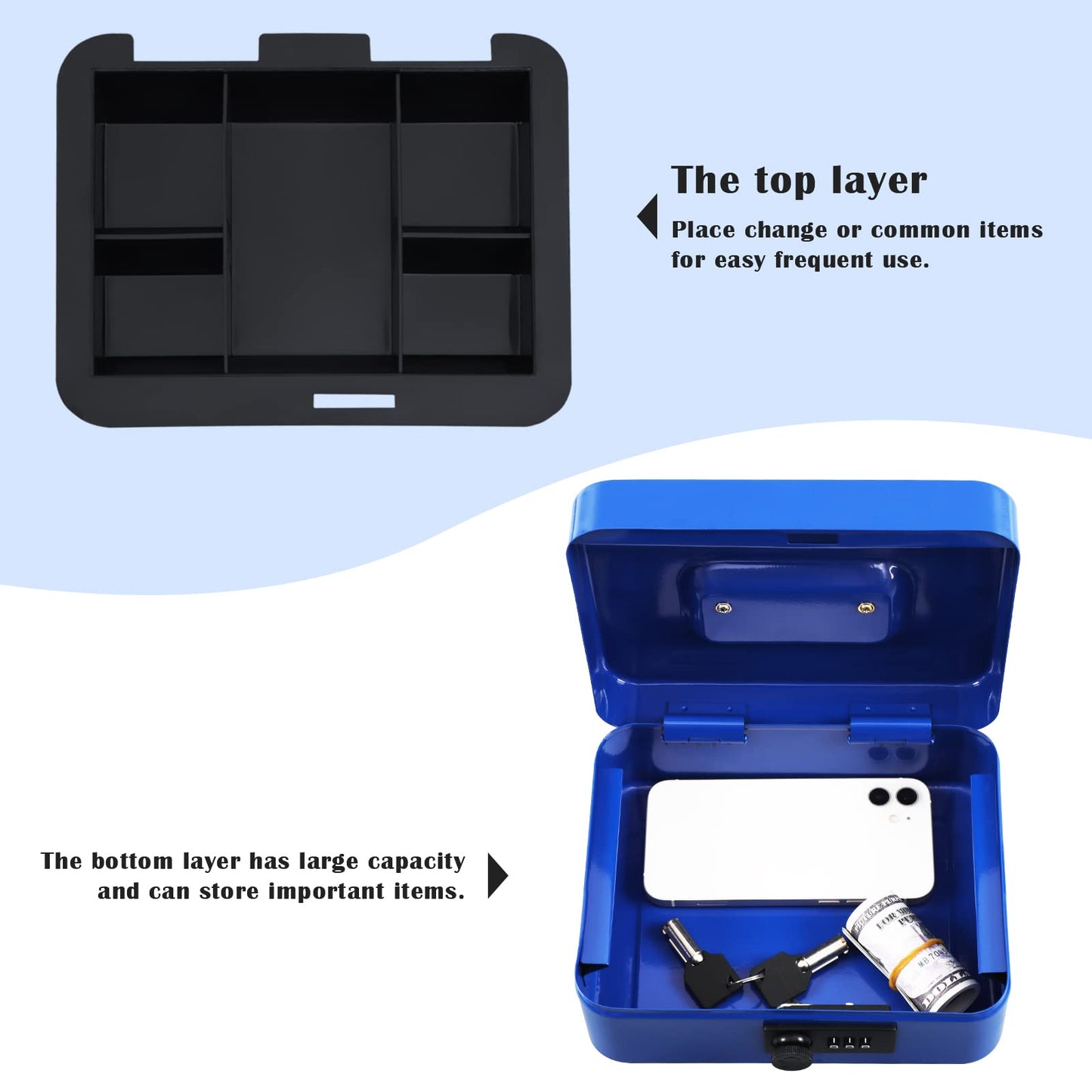 Caja Fuerte de Acero xydled Azul con Cerradura de Combinación y Bandeja Extraíble Mediana