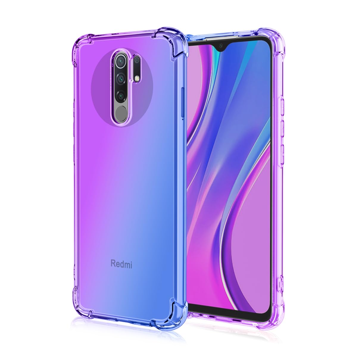 DABUNA Funda para Xiaomi Redmi 9 Case Uso Rudo,Transparente Colores Degradados Protectora de Cámara Anticaída Carcasa Bumper(Púrpura Azul)