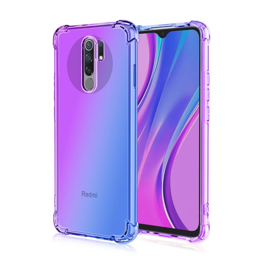 DABUNA Funda para Xiaomi Redmi 9 Case Uso Rudo,Transparente Colores Degradados Protectora de Cámara Anticaída Carcasa Bumper(Púrpura Azul)