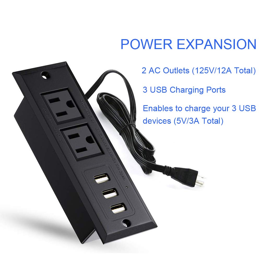 Enchufe empotrado para conferencias con puertos USB, tira de alimentación de mesa, estación de carga de computadora con 2 tomas de corriente y 3 puertos USB (máximo 3,5 A)