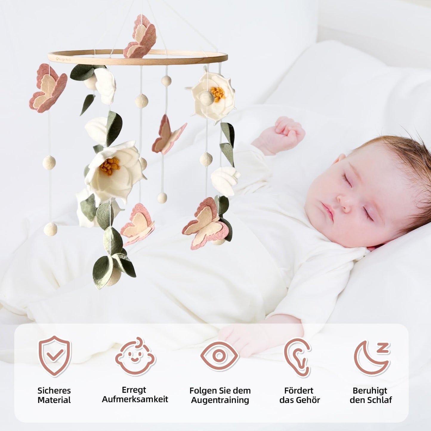 Decoración floral para bebé, diseño de mariposas de fieltro, para cuna, niños, niñas, estilo bohemio, neutro, regalo para colgar para decoración de guardería, accesorios