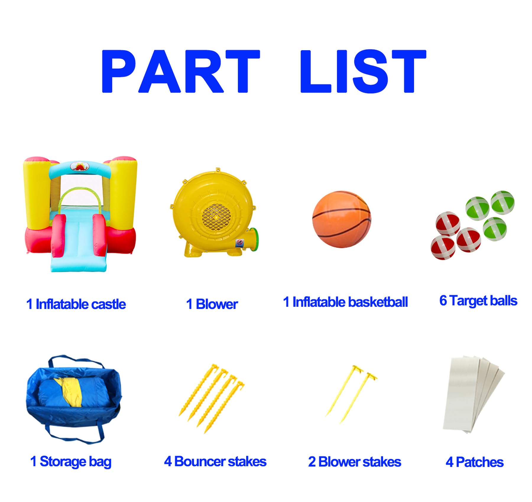 Tobogán Inflable WELLFUNTIME Azul Castillo de Salto con Soplador para Niños