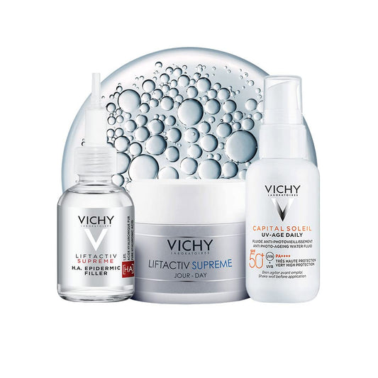 Kit Anti-Arrugas HA Filler: Serum Liftactiv HA Filler 30 ml+ Crema Liftactiv Supreme anti-arrugas efecto lifting 50 ml+ Protector Solar Fluido anti-arrguas Capital Soleil UV Age 50 ml