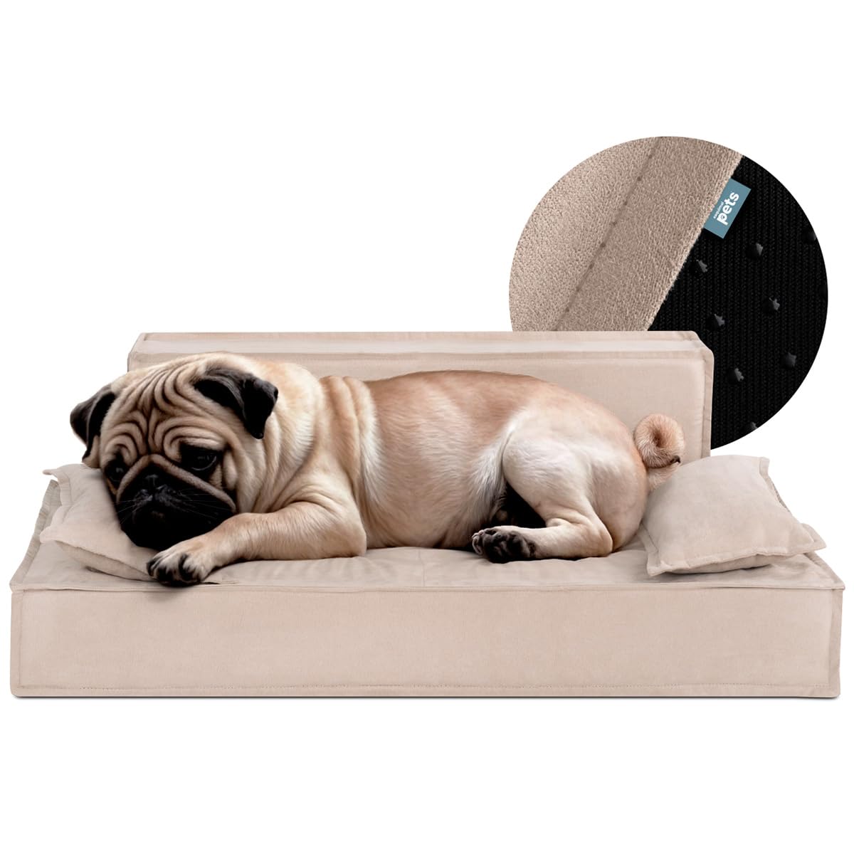 Sofá Cama Ortopédica ESQUIMAL Champagne con Funda Lavable para Perros y Mascotas Mediano