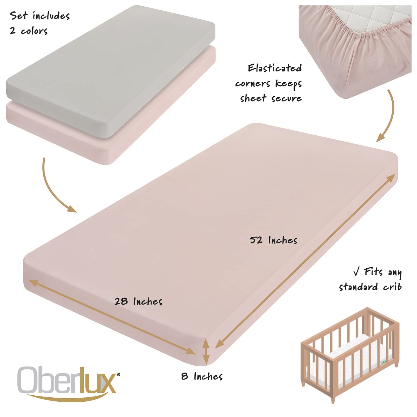 OBERLUX Juego de ropa de cama para cuna para niñas, juego de cama de 4 piezas, geométrico, oro rosa, rosa polvo y mármol, colección preciosa