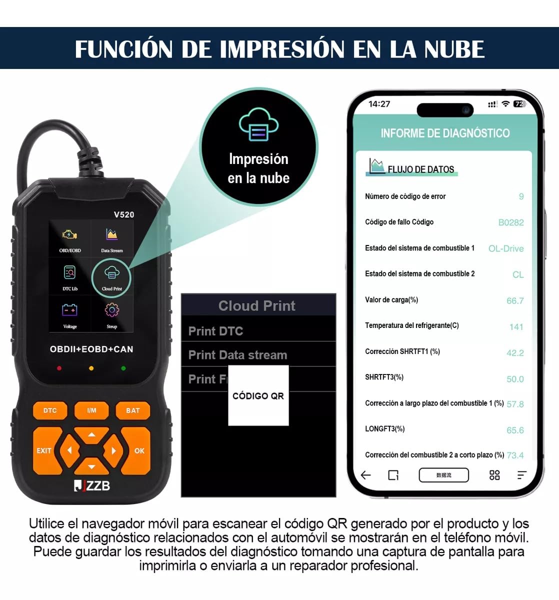 Scanner OBD2 JZZB Azul Multifunción para Automóvil
