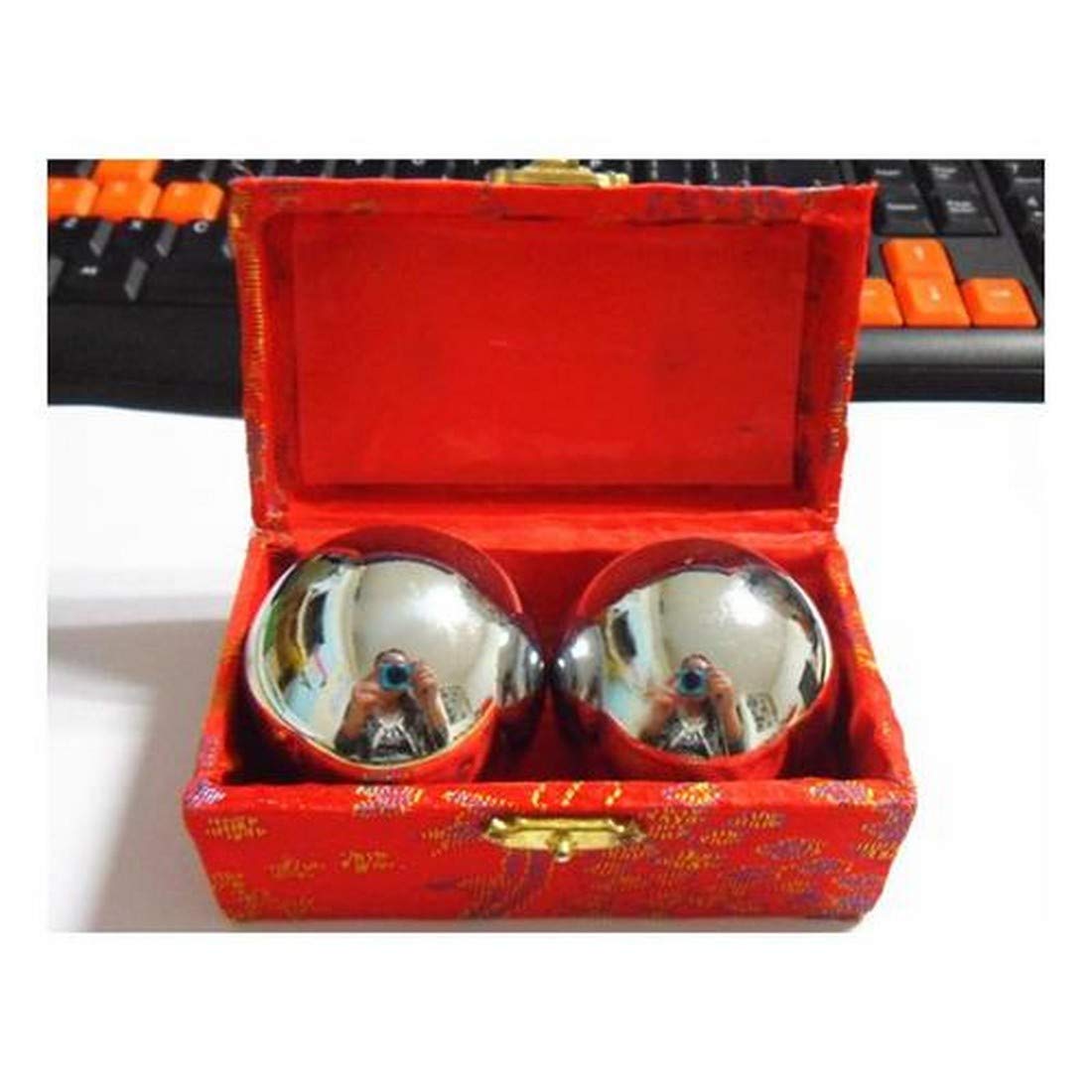 JapanBargain S-3297, bolas de Baoding para ejercicio de salud china, bolas de estrés, color cromado