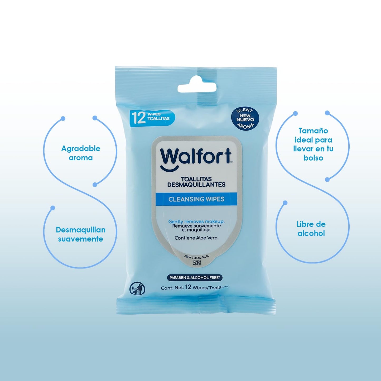 Walfort | Toallitas húmedas desmaquillantes y Agua Micelar. 3pz de Toallitas con Agua Micelar C/10pz. 3pz de Toallitas Desmaquillantes C/10pz. Caja 6 pz. Limpieza Facial Suave y Efectiva.
