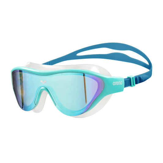 ARENA - Máscara de natación unisex para adultos, unisex, para hombres y mujeres, lentes de policarbonato de gran ajuste, azul/azul cosmo/agua