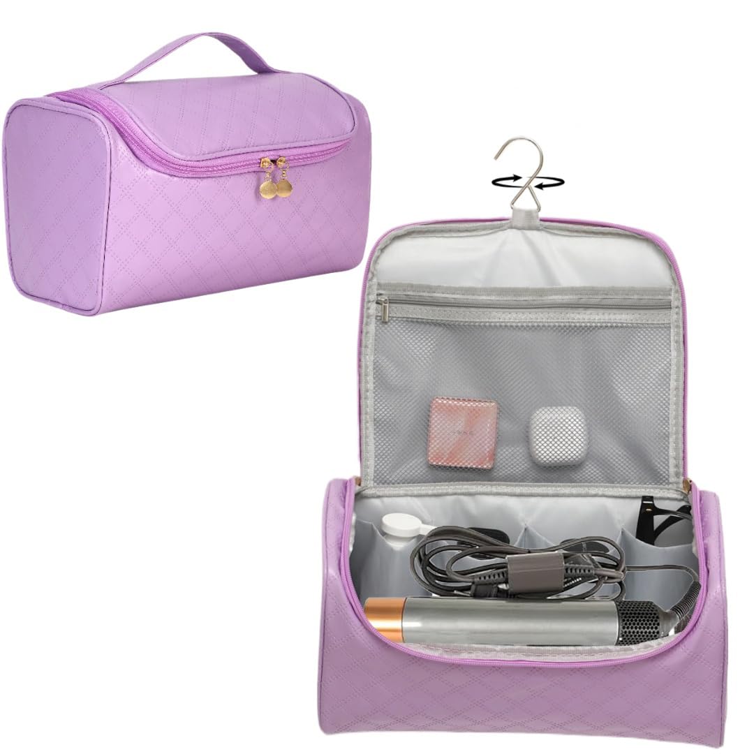 Dongawin - Funda de viaje de piel de alta calidad para airwrap dyson y shark secador de pelo, impermeable y fácil de limpiar con acolchado suave de 360°, bolsa de viaje ligera para herramientas de