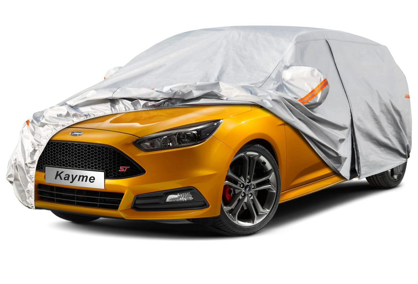Kayme Funda Coche de 6 Capas, Cubre Coches Exterior Impermeable Transpirable Anti-UV Antipolvo con Cremallera, Compatible con Golf, Mazda 3, Focus, Tiida, Ajuste para Hatchback (hasta 177 2L