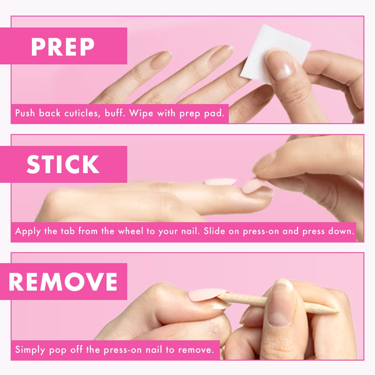 Olive & June Uñas postizas Effects Super Stick Mani | Medianas, ovaladas | No necesitan pegamento | 32 pestañas en 16 tamaños | Pestañas no tóxicas | Fáciles de poner y quitar, no dañan | Real