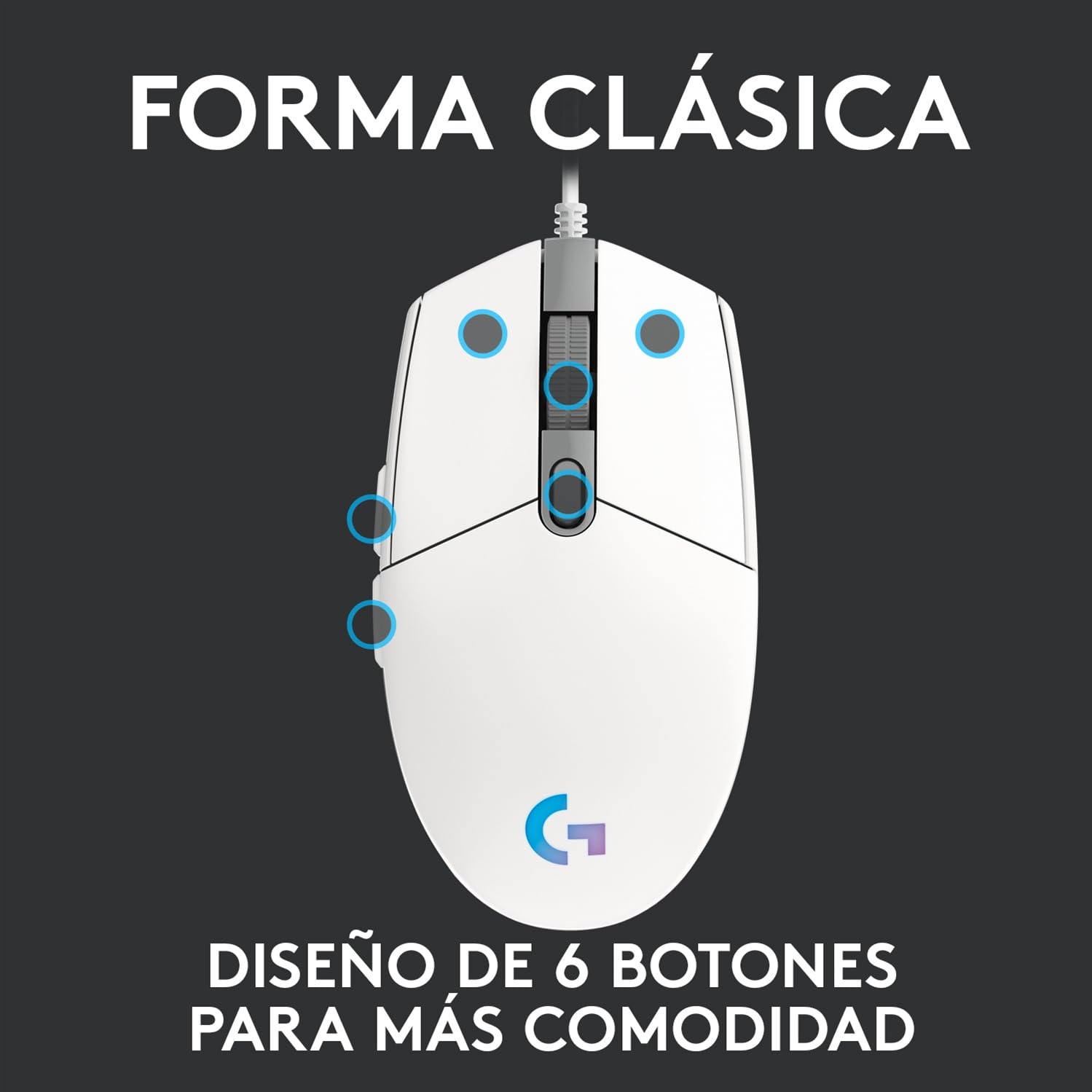 Logitech G203 LIGHTSYNC Mouse Gaming con Iluminación RGB Personalizable, 6 Botones Programables Seguimiento de hasta 8,000 DPI, Ultra-ligero - Blanco
