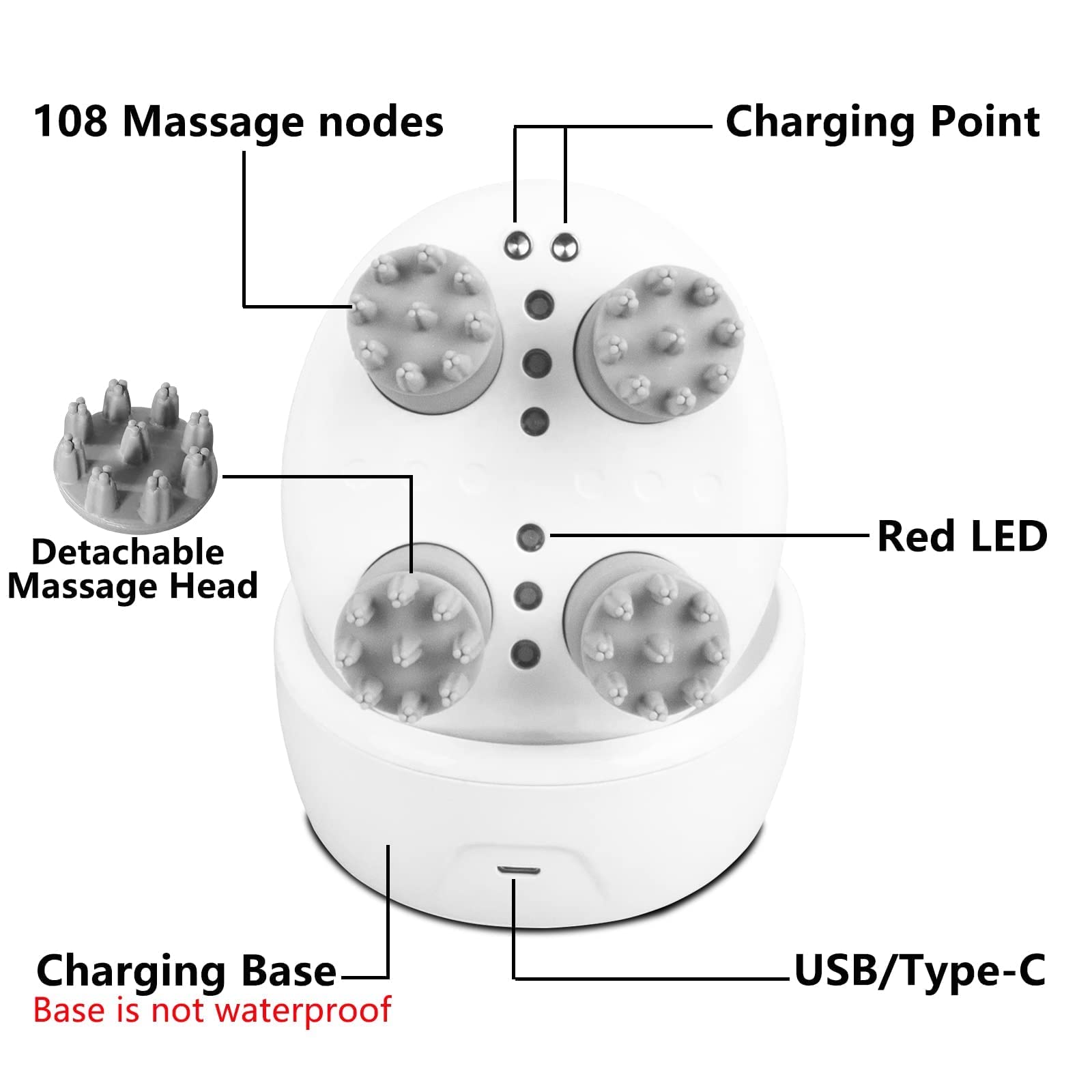 Masajeador Eléctrico MXM2MXM Blanco 4 Cabezales Desmontables para Todo el Cuerpo