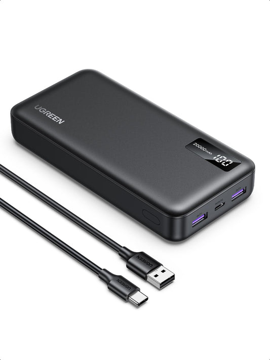 Power Bank UGREEN 20000mAh Negro Carga Rápida con Pantalla Digital 22.5W para iPhone, iPad y Galaxy
