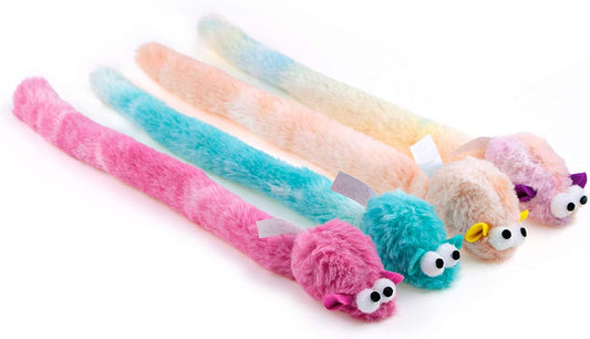 Chiwava 4 Paquetes de 15 Pulgadas de Largo Suave Felpa Gatos Juguetes Ratones con Sonido de Campana, pequeño Mouse de Actividad Interactivo