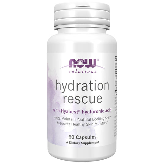 NOW Solutions, rescate de hidratación con ácido hialurónico Hyabest, ayuda a mantener la piel de aspecto juvenil*, apoya la hidratación saludable de la piel*, 60 cápsulas vegetales, marrón