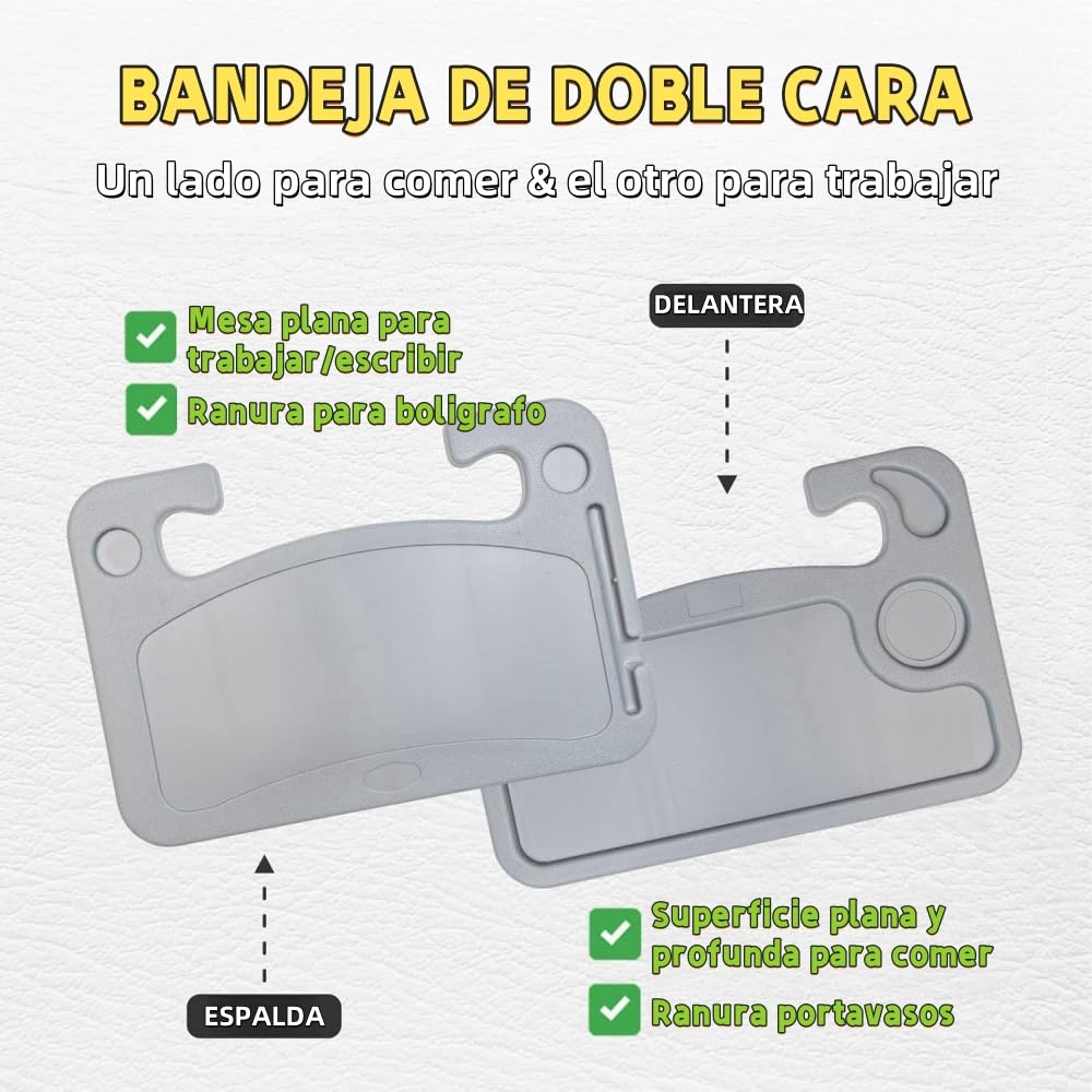 Juzanl Bandeja para Volante de Coche, Multifunciona con Portavasos (Gris)
