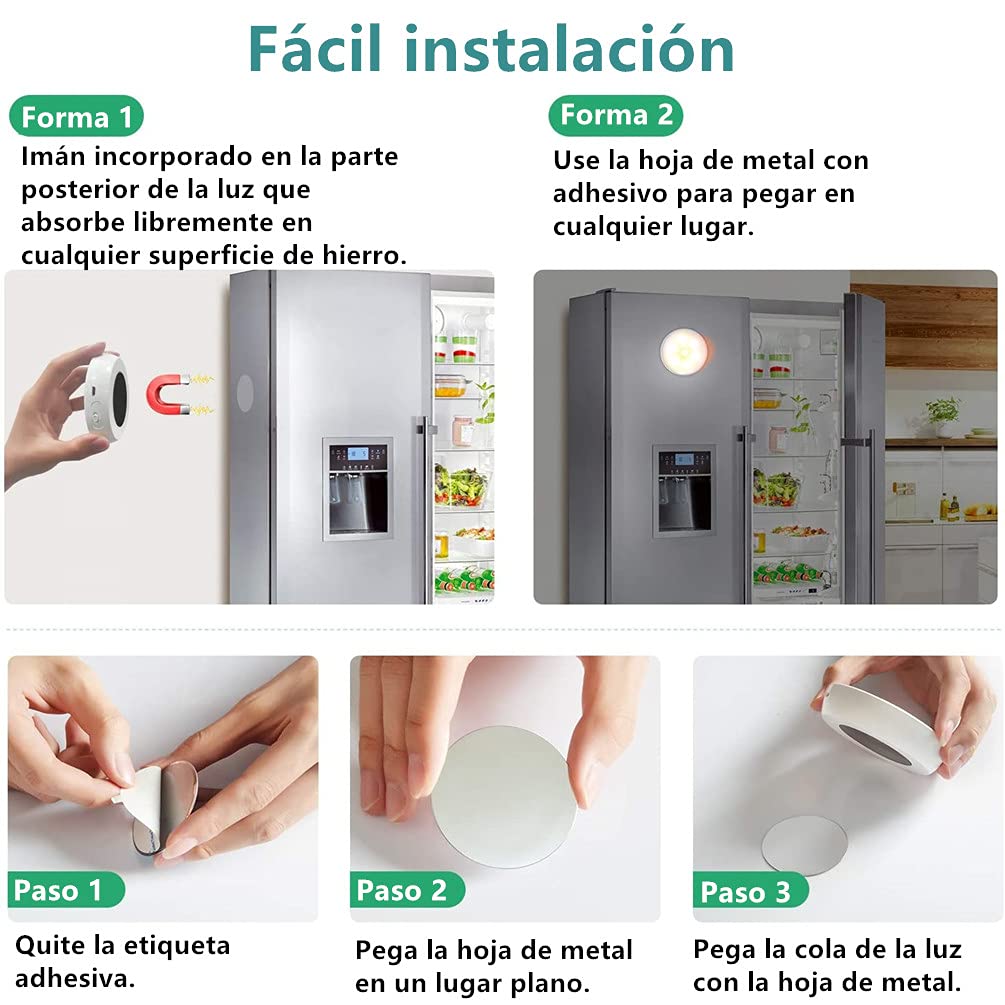Luces de Noche LED Recargables Adhesivas Blanco Cálido con Sensor de Movimiento Paquete de 6